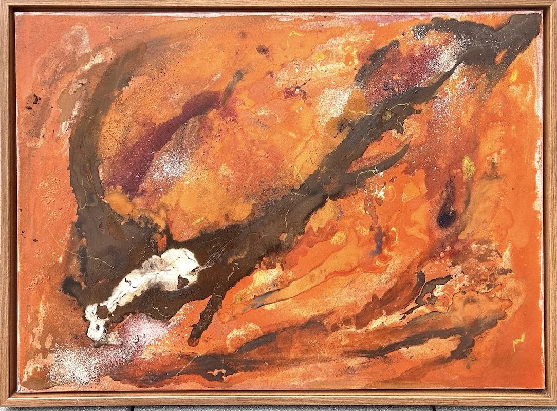 'Born in Stone': 70cm x 50cm: Mineral and Botanic Inks on Canvas