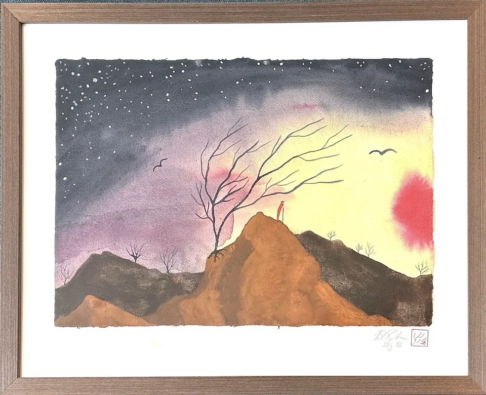 Monk Between Day and Night: 42cm x 60cm: Botanic & Mineral Inks on handmade paper: Framed