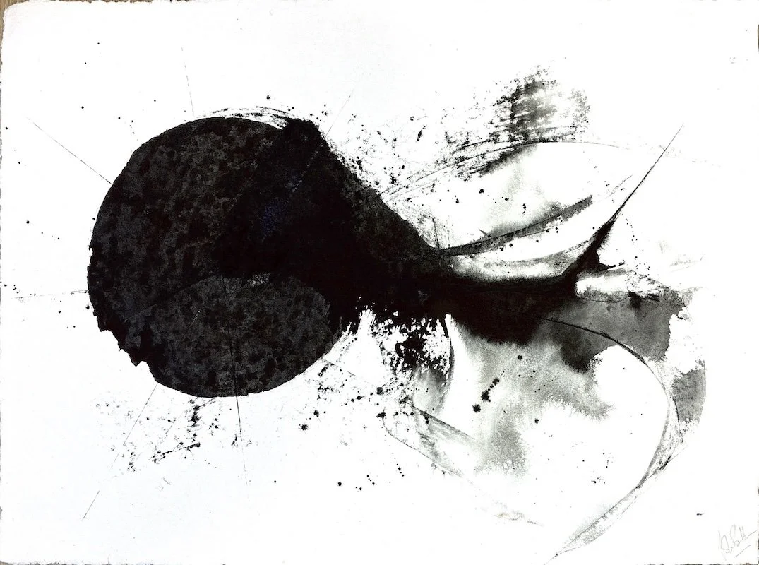 'Cause/Effect': 95cm x 75cm: Ink on handmade paper from India:

Framed