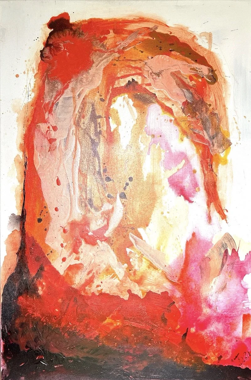 'Born in Fire': 60cm x 90cm: Acrylic Ink and Paint on Canvas