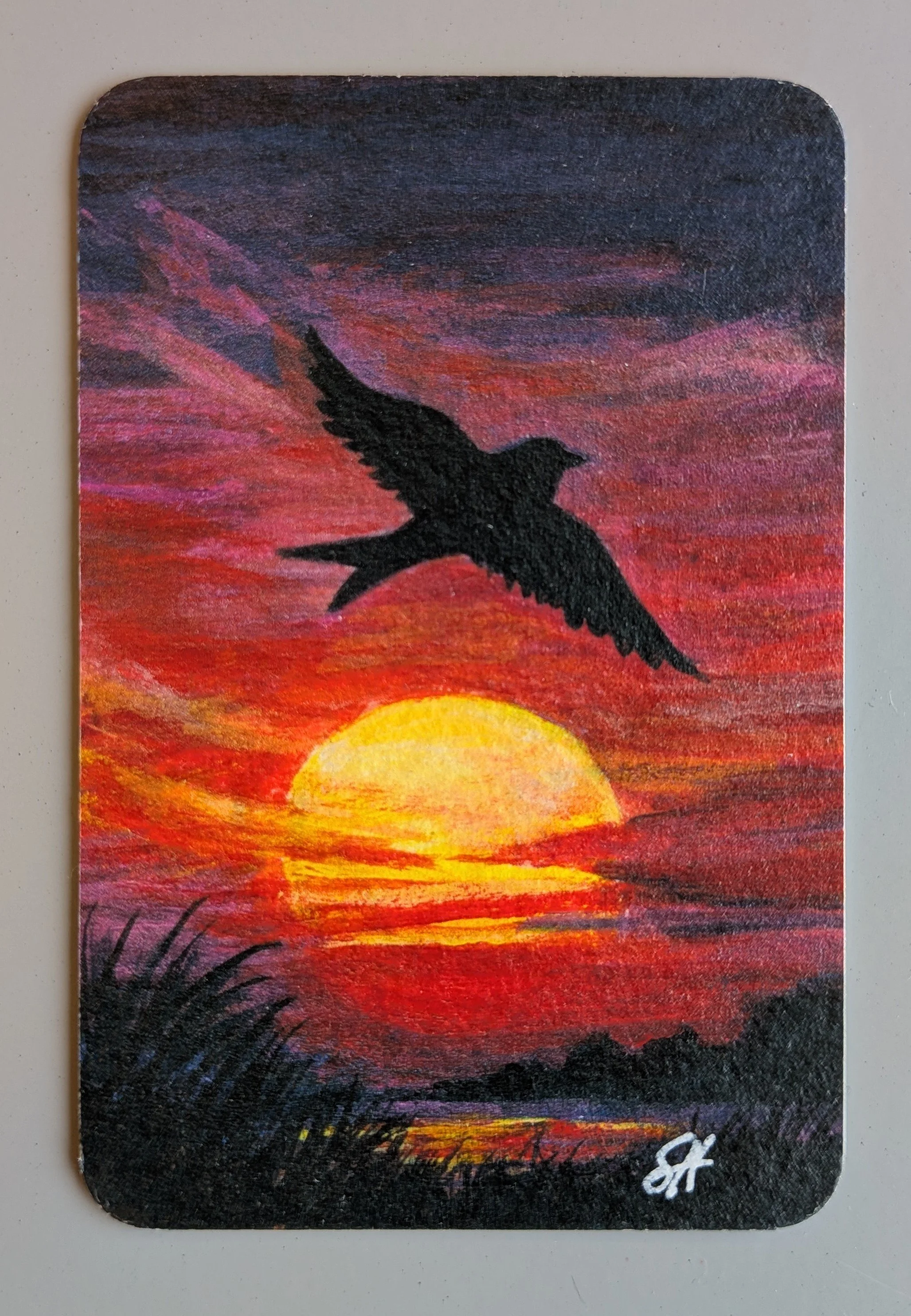 Sunset Silhouette Swallow Mini Art Magnet (Limited to 50)