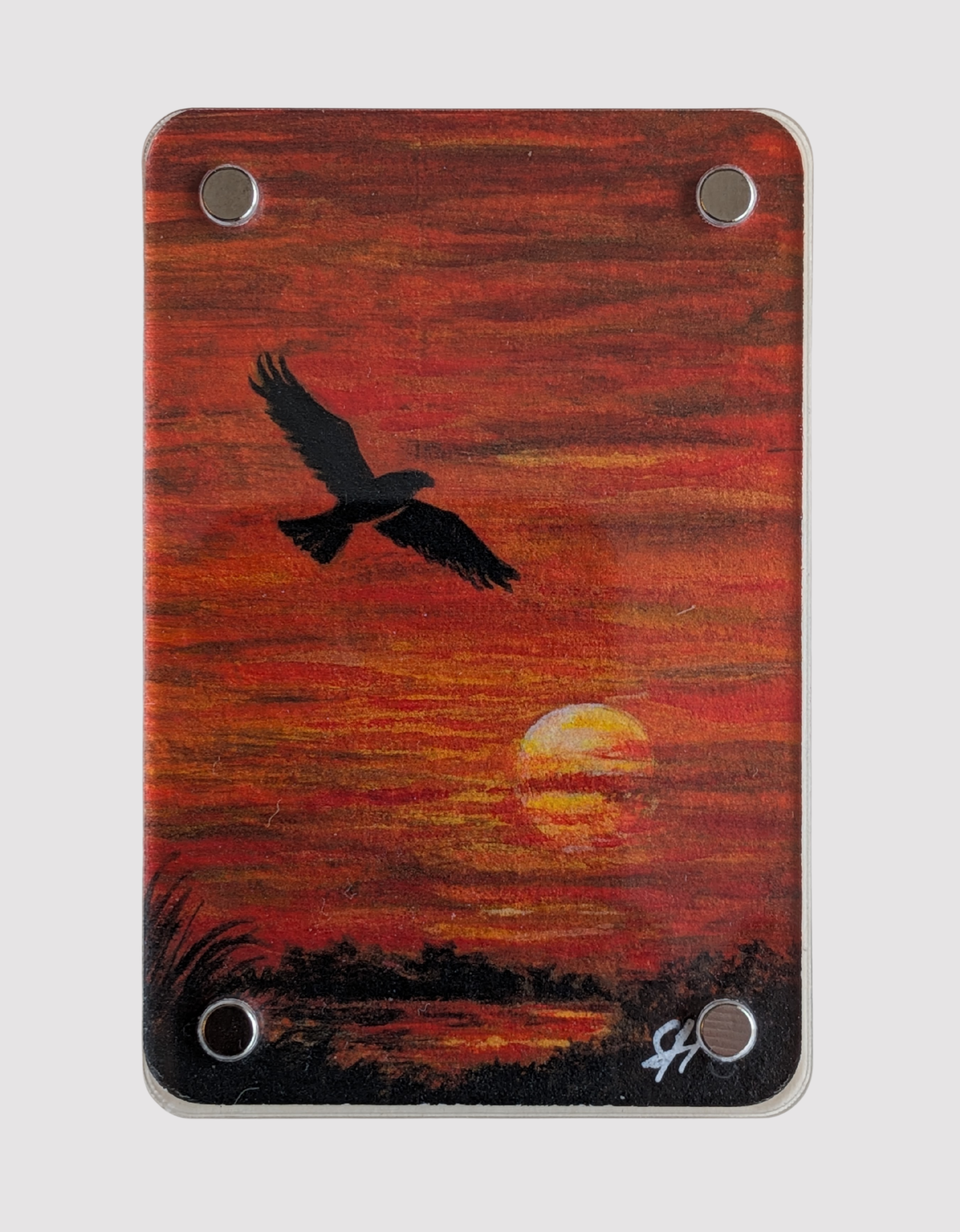 Sunset Silhouette Buzzard Mini Art Magnet (Limited to 50)