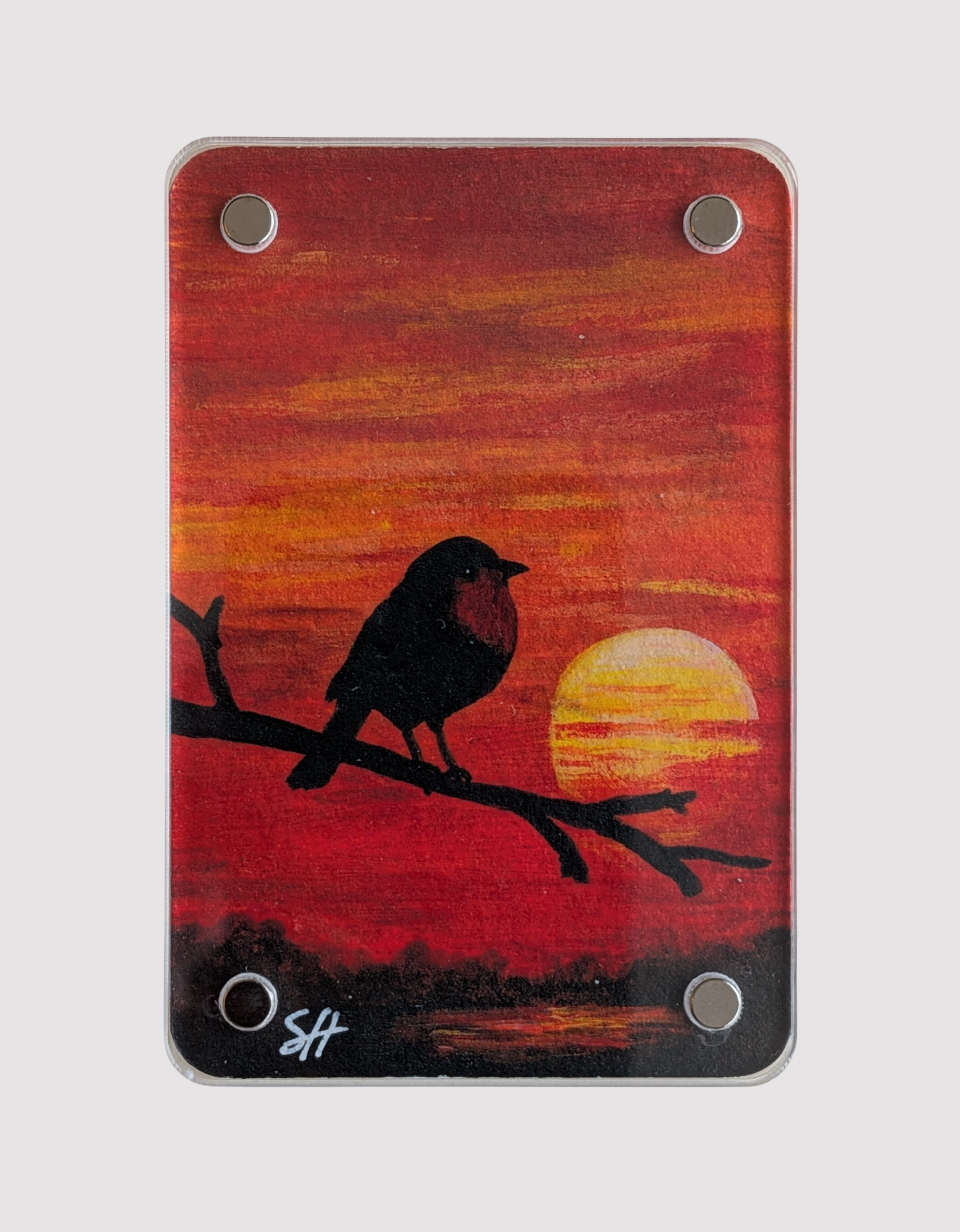 Sunset Silhouette Robin - Mini Fine Art Magnet (Limited to 50)