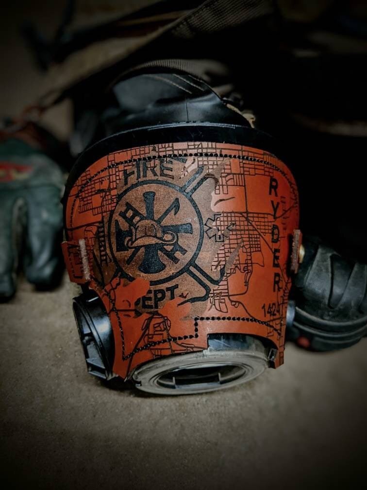 Personalizable Firefighter SCBA Leather Mask Cover for Scott AV-3000 Mask (hazelnut/brown)