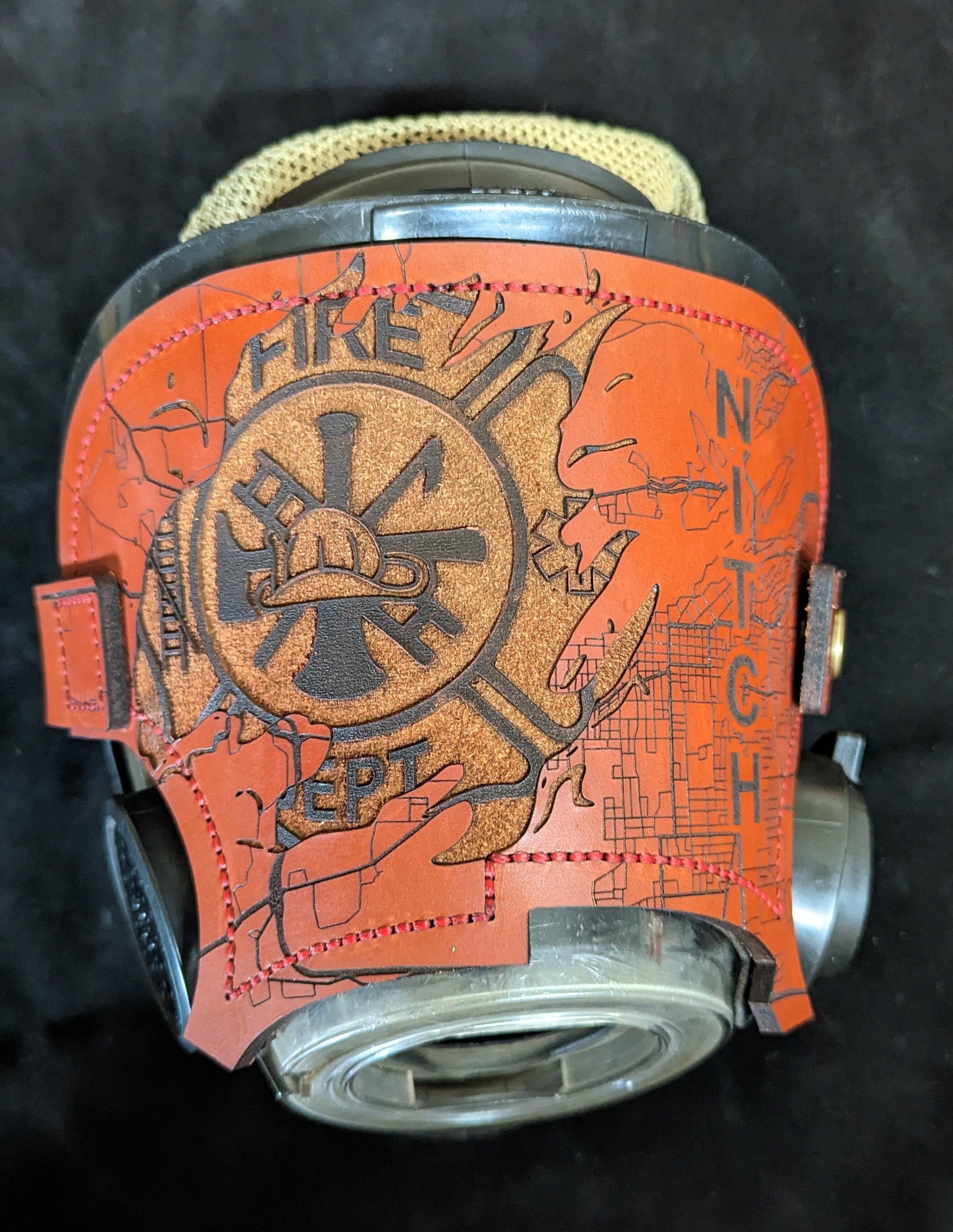 Personalizable Firefighter SCBA Leather Mask Cover for Scott AV-3000 Mask (hazelnut/brown)