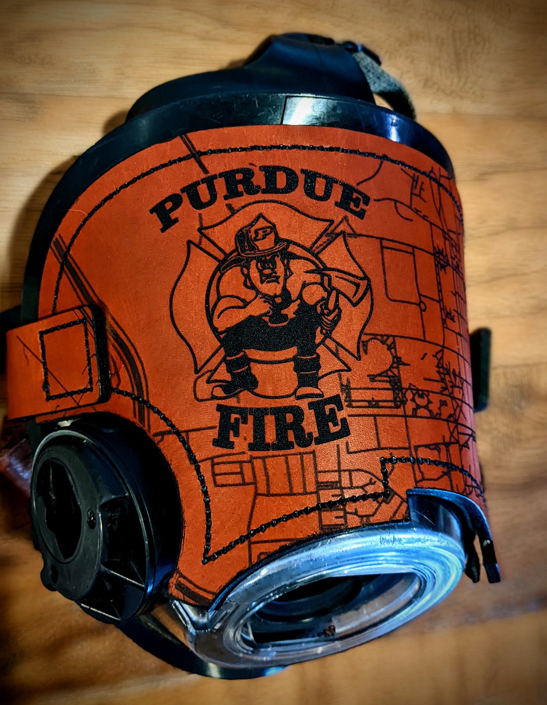 Personalizable Firefighter SCBA Leather Mask Cover for Scott AV-3000 Mask (hazelnut/brown)