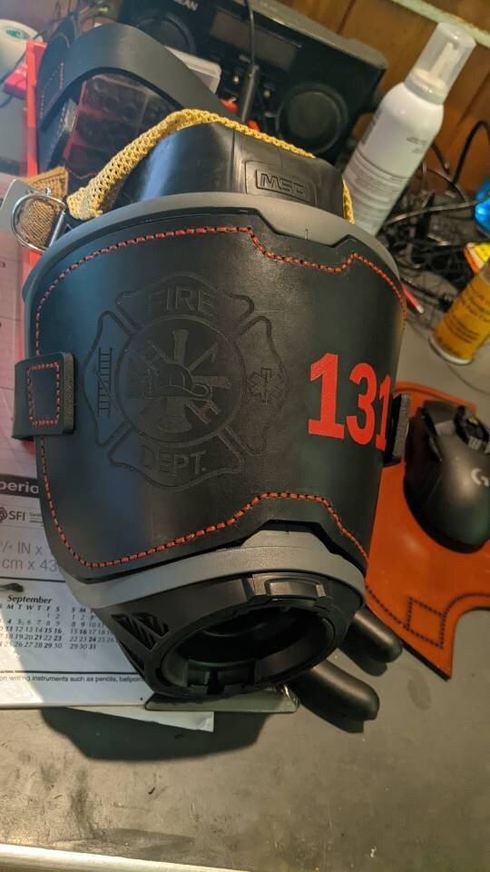Personalized Firefighter SCBA Leather Mask Cover for MSA G1 Mask (black)