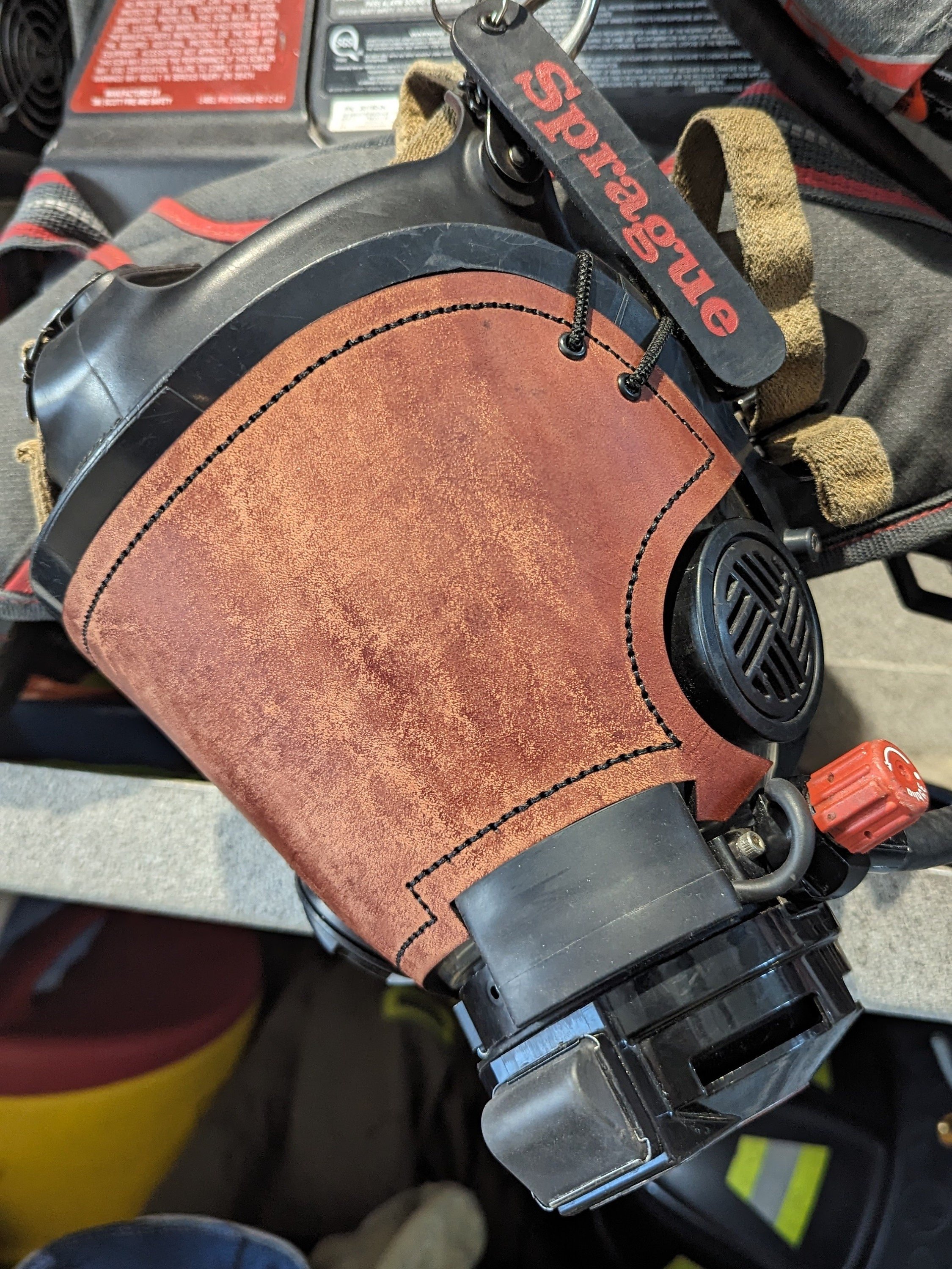 Personalizable Firefighter SCBA Leather Mask Cover/ Blackout Mask without a backstrap for Scott AV-3000 Mask (hazelnut/brown)