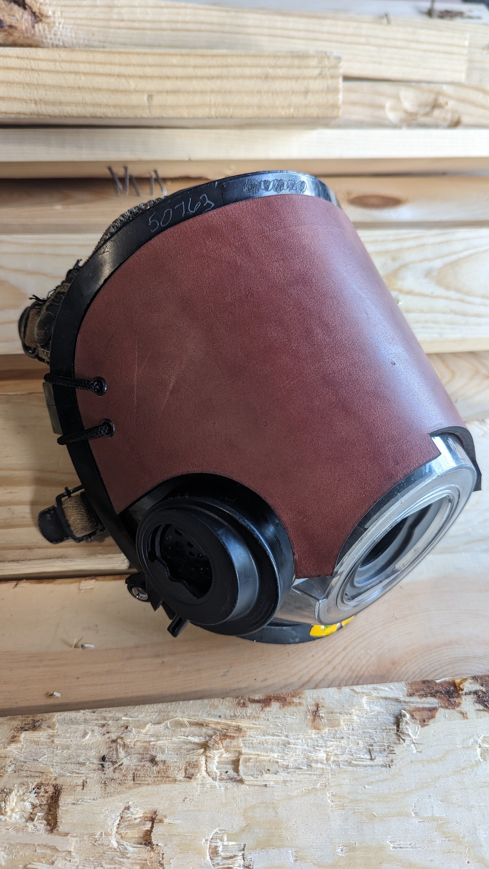 Personalizable Firefighter SCBA Leather Mask Cover/ Blackout Mask without a backstrap for Scott AV-3000 Mask (hazelnut/brown)