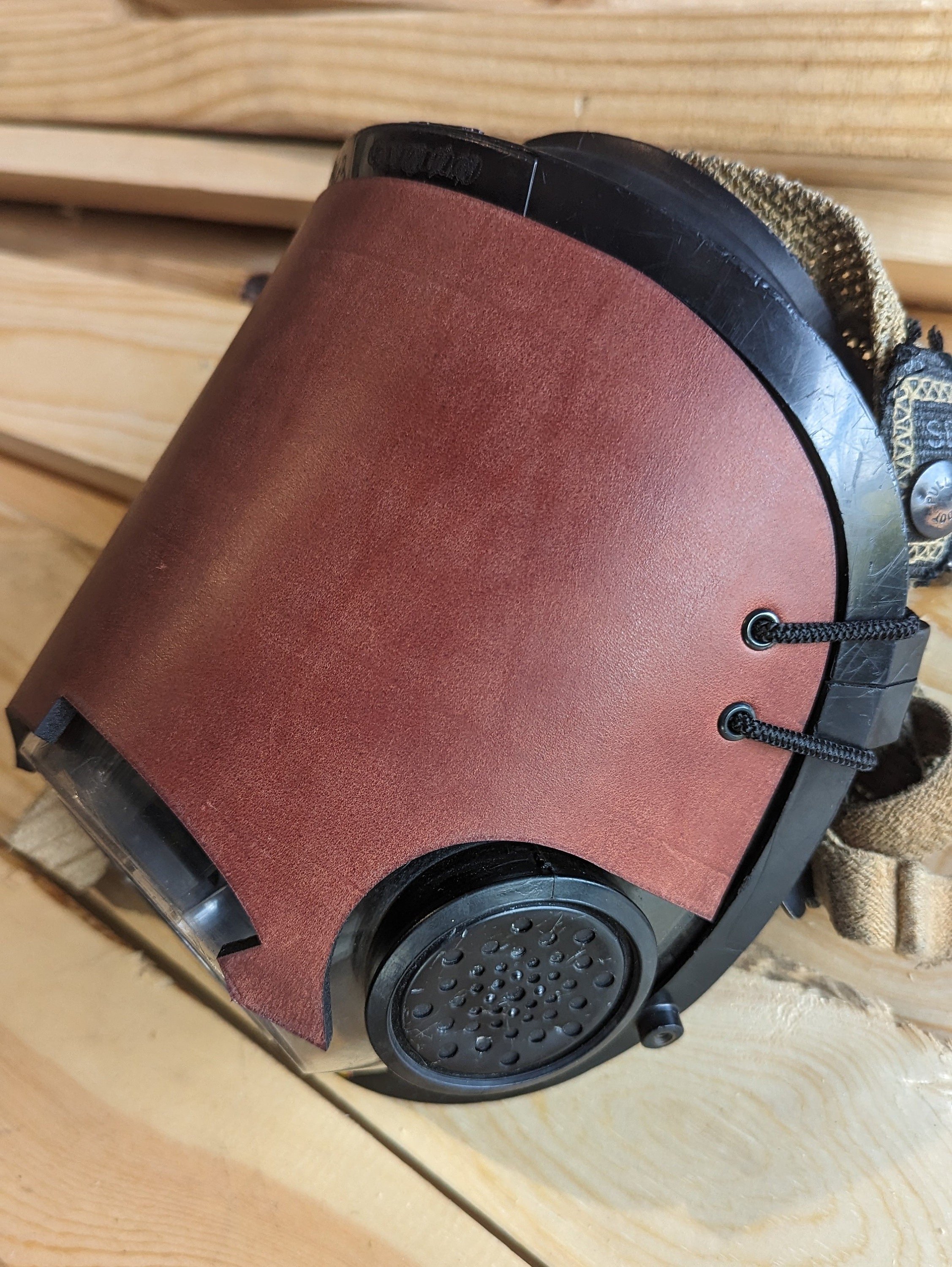 Personalizable Firefighter SCBA Leather Mask Cover/ Blackout Mask without a backstrap for Scott AV-3000 Mask (hazelnut/brown)