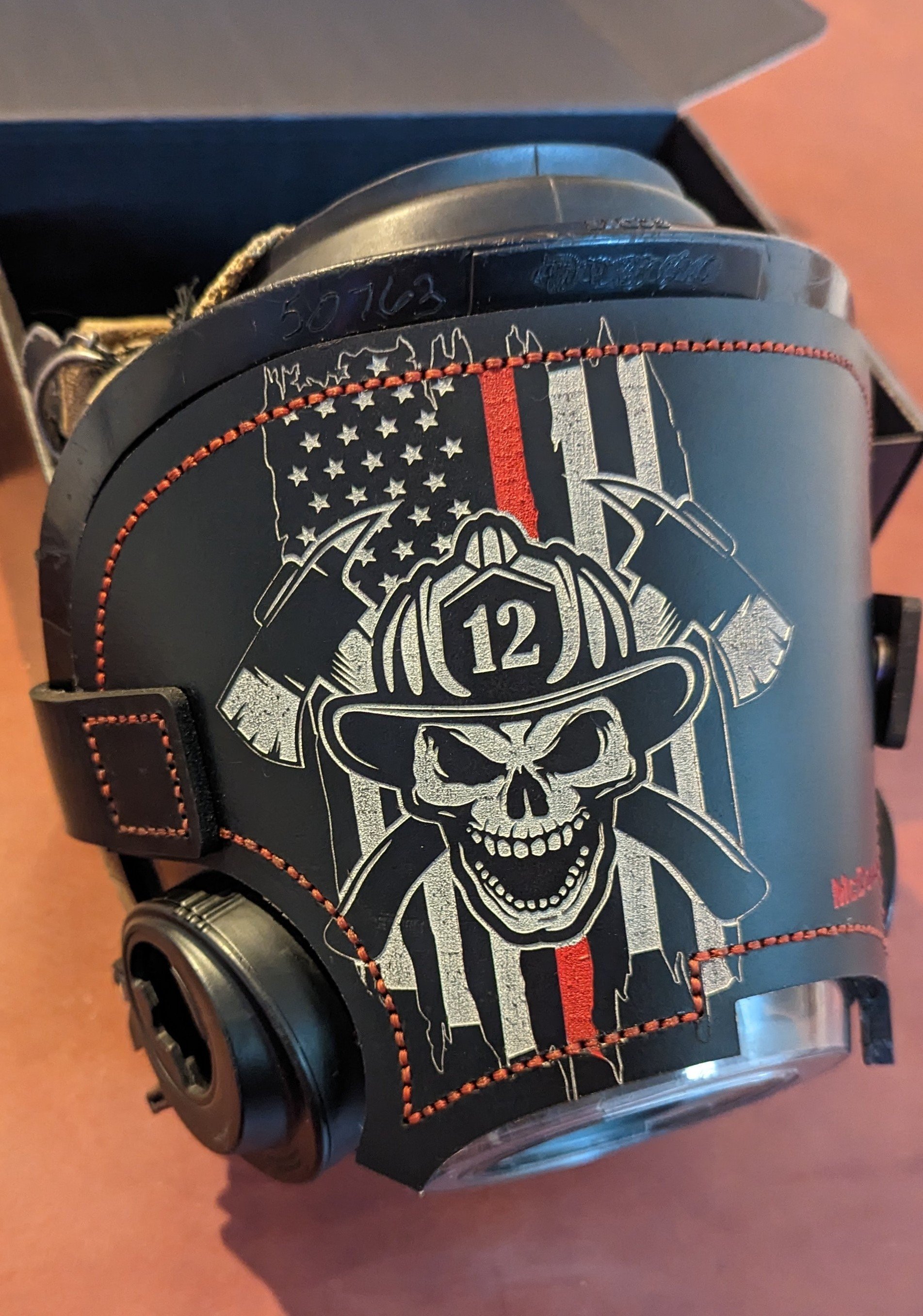 Personalized Firefighter SCBA Leather Mask Cover for Scott AV-3000 Mask (black)