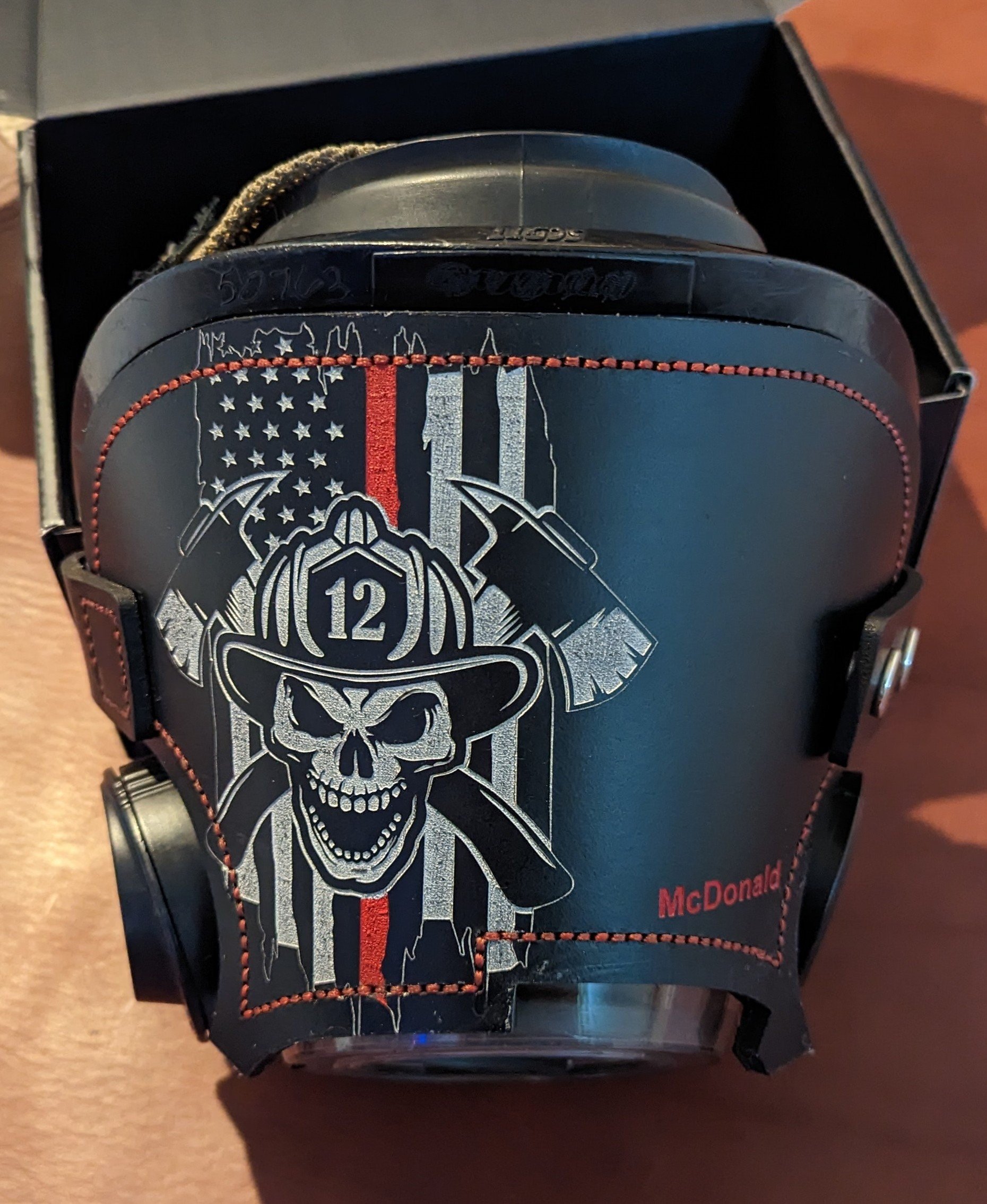 Personalized Firefighter SCBA Leather Mask Cover for Scott AV-3000 Mask (black)