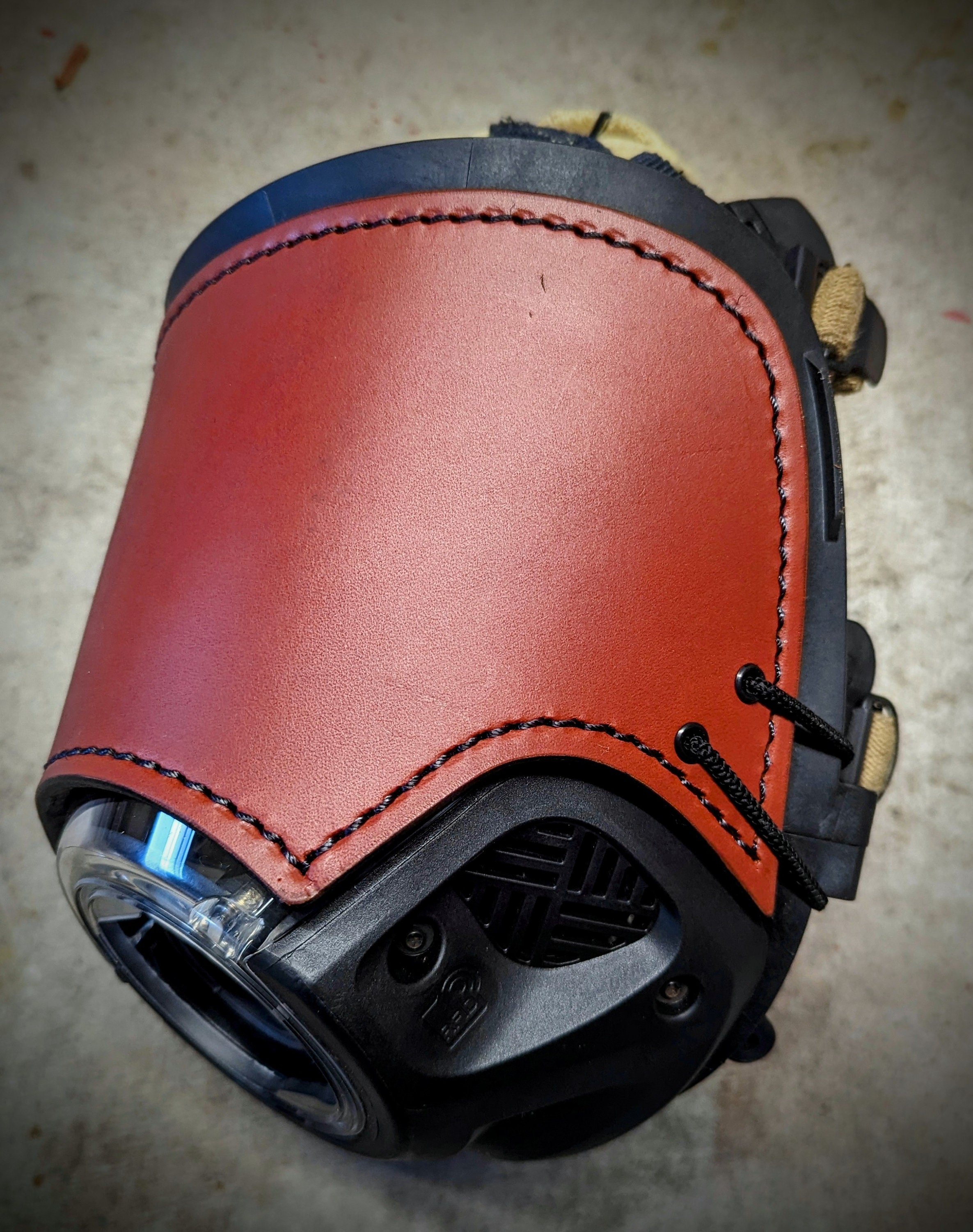 Personalizable Firefighter SCBA Leather Mask Cover/ Blackout Mask without a backstrap for Scott C5 Mask (hazelnut/brown)