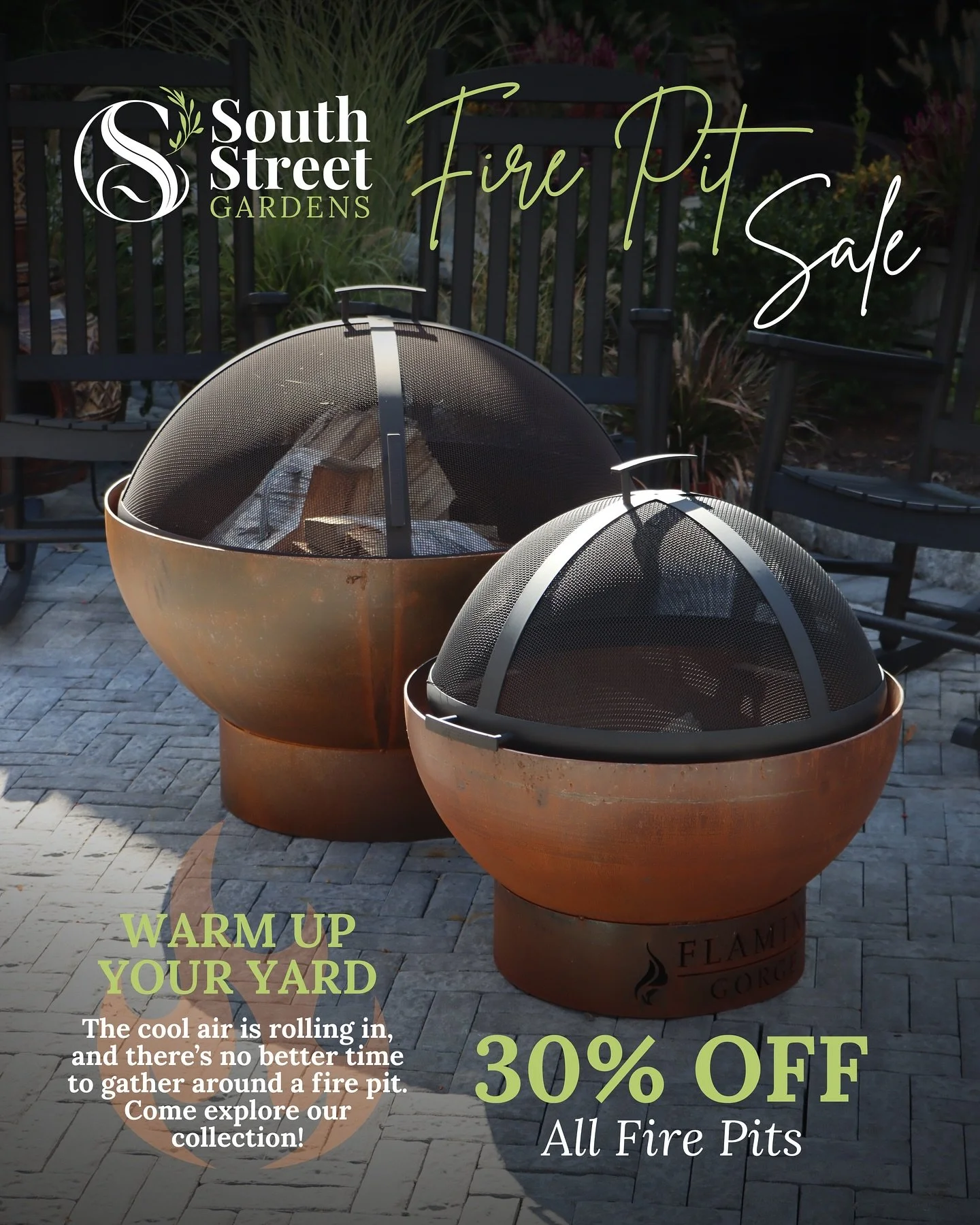 Fall is here, and so is fire pit season! 🍂🔥
Take 30% off all fire pits and turn your backyard into the coziest spot in town. Come check them out and stay warm as the cooler air rolls in.

#SouthStreetGardens #FirePitSeason #FallVibes #OutdoorLiving