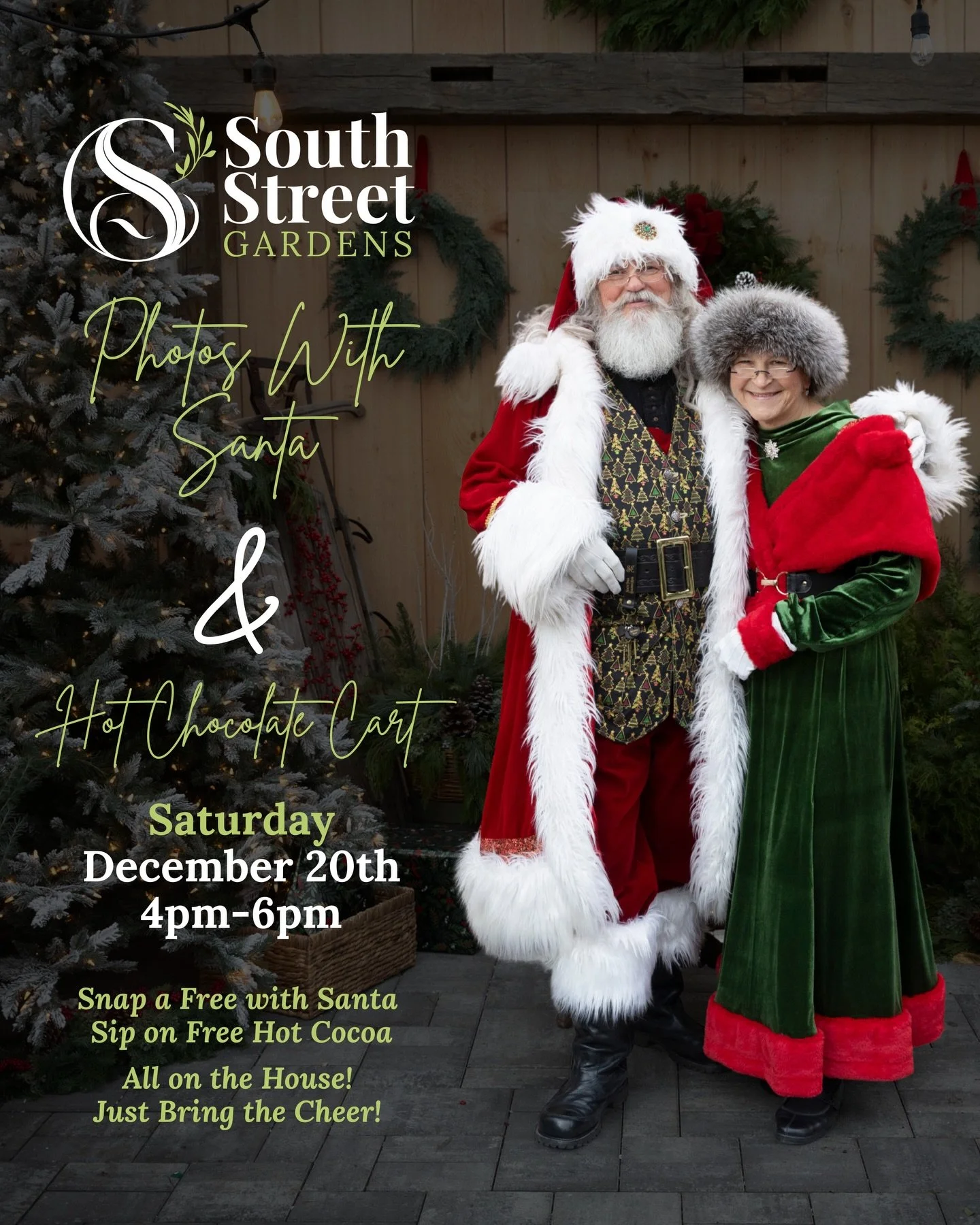 🎅✨ One last chance to see Santa before Christmas! ✨🎅 Join us this Saturday, December 20th from 4&ndash;6 PM at South Street Gardens for a magical evening of holiday cheer.

Bring the whole family for complimentary professional photos with Santa and