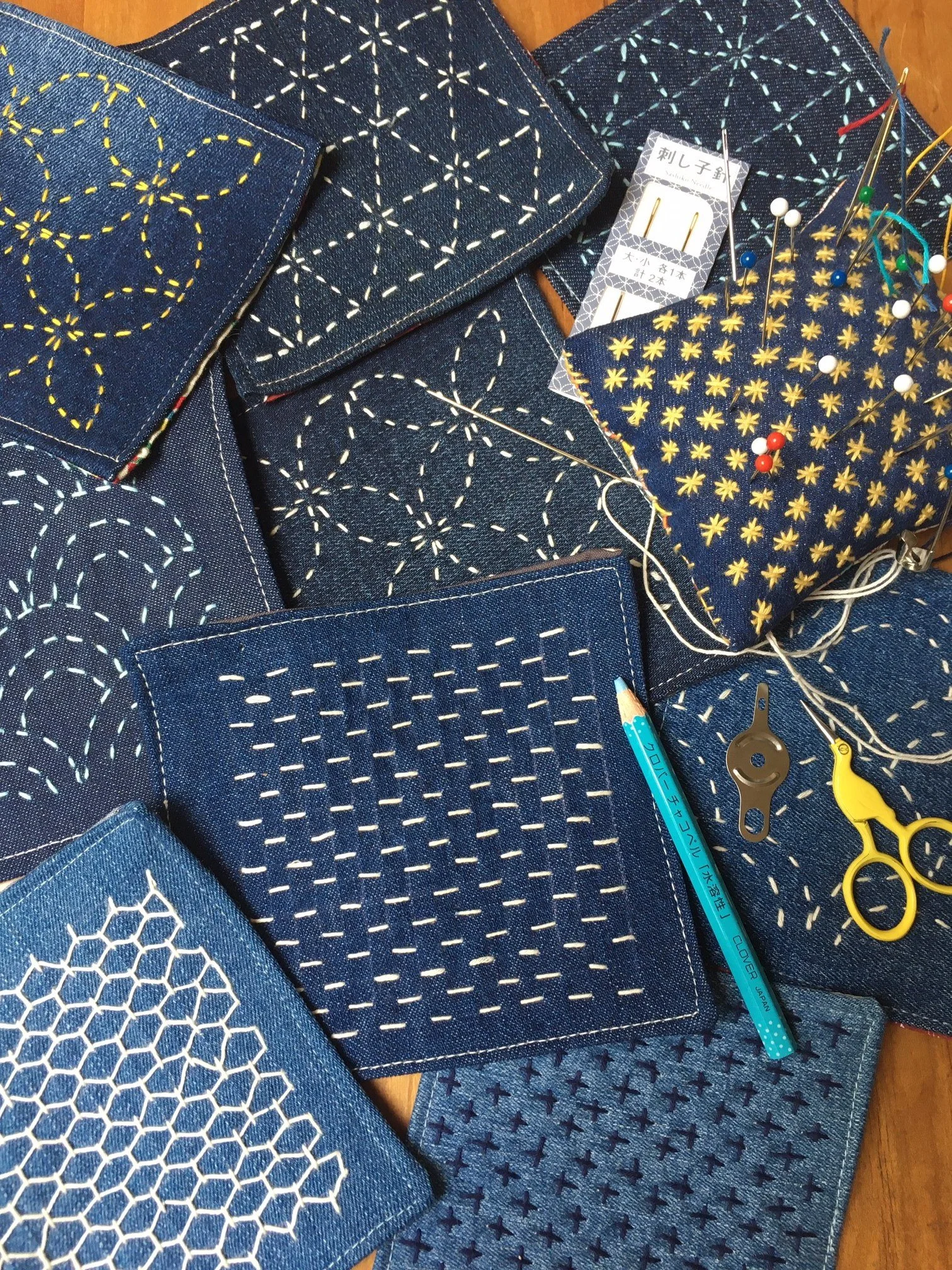 Sashiko Basics with pin cushion.jpeg