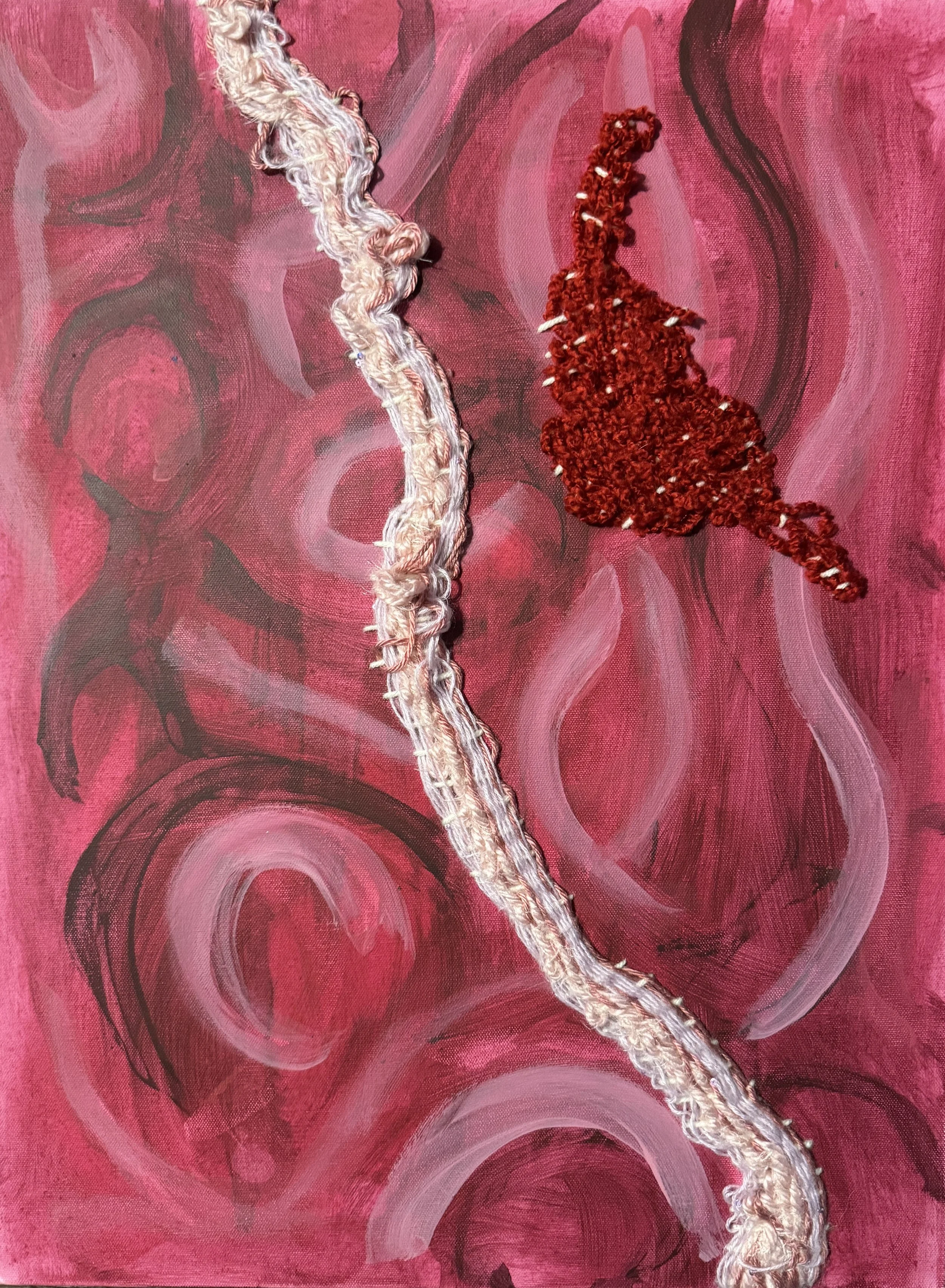 Narrow-minded.
Acrylic and loom weaving on canvas.
2025.
18 by 24 inches
