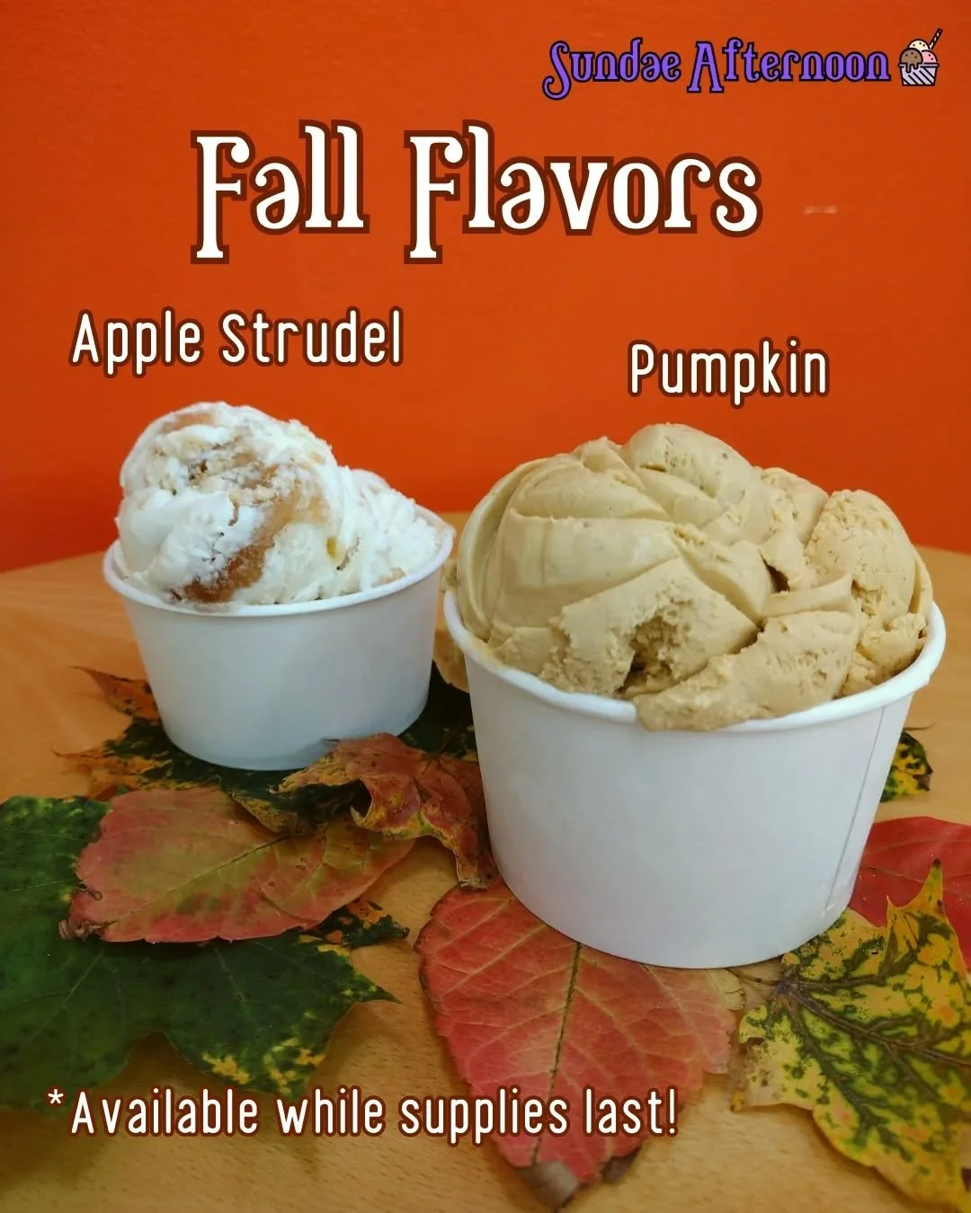 Our fall flavors are finally here! Welcome pumpkin and apple strudel ice cream with the crisp autumn air and the cooler sweater weather this October and November! And stay tuned for a couple new additions to the shop menu, too! 👀

#icecreamlovers #p