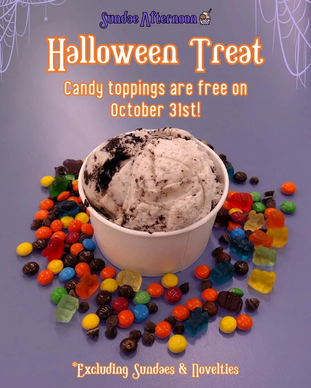 No tricks here, only treats! 🍬 If you visit us on Halloween, any candy topping you add to your scoop of ice cream will be free!*

*Offer excludes sundaes &amp; novelties.

#icecreamlovers #placestogo #connecticut #dessertime #supportsmallbusiness #c