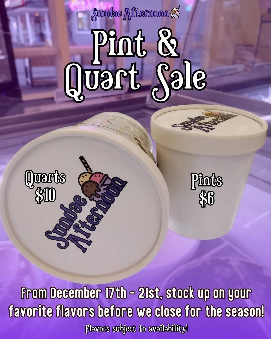 This year, we close for the season on December 21st, so stock up on your favorite flavors during our Pint &amp; Quart Sale, happening between Wednesday, December 17th to 21st! 

#icecreamlovers #placestogo #connecticut #dessertime #supportsmallbusine