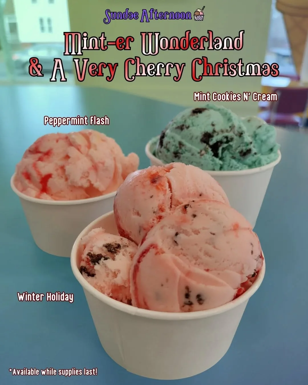 'Tis the season for winter flavors at the shop! If you're feeling festive and want a scoop of ice cream, try Peppermint Flash, Mint Cookies N Cream or Winter Holiday* next time you stop in!

*Available while supplies last!

#icecreamlovers #placestog