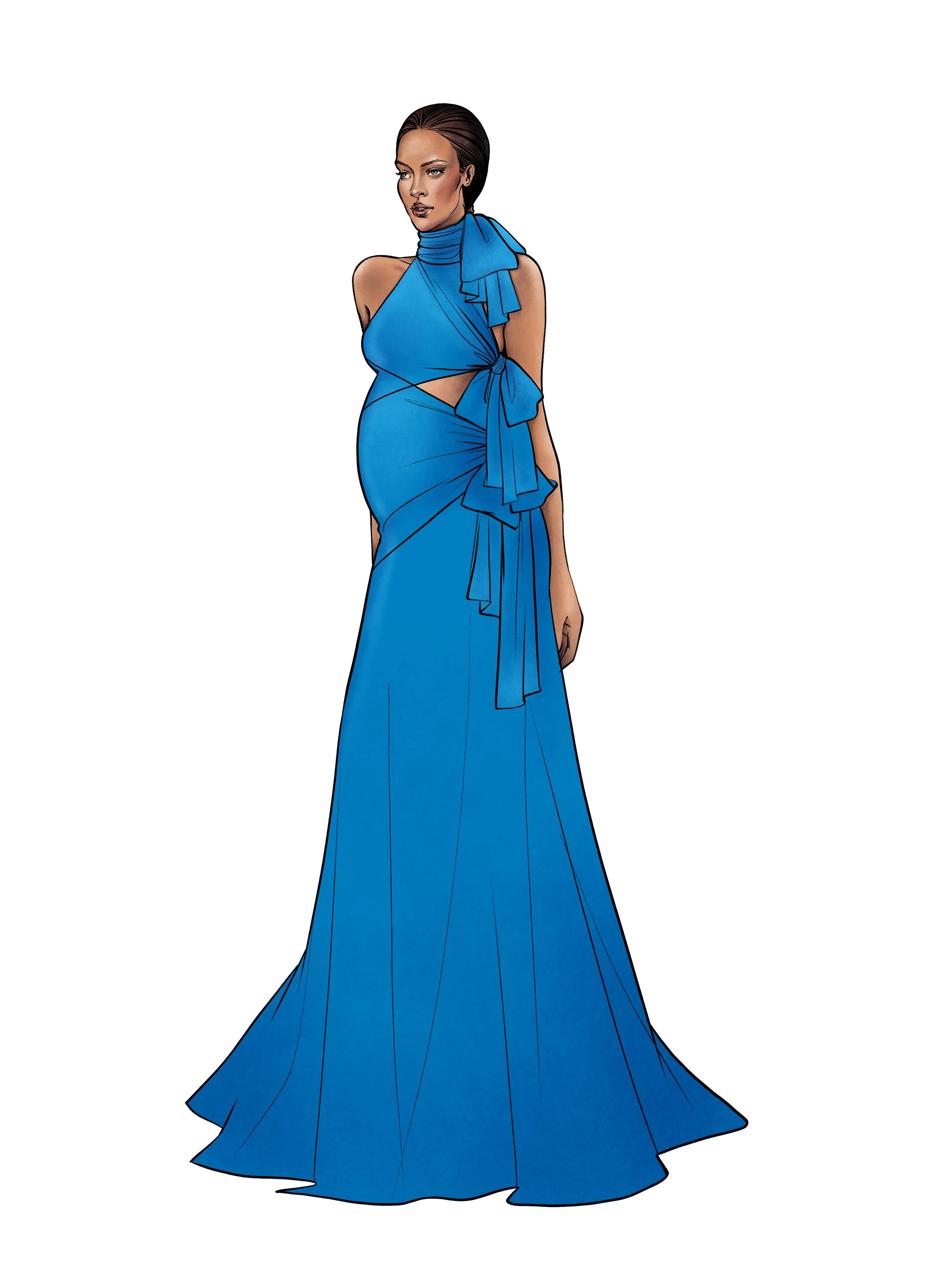 croquis de Rihanna en robe Alaïa pour le festival de Cannes réalisé par Clémentine Bosch
