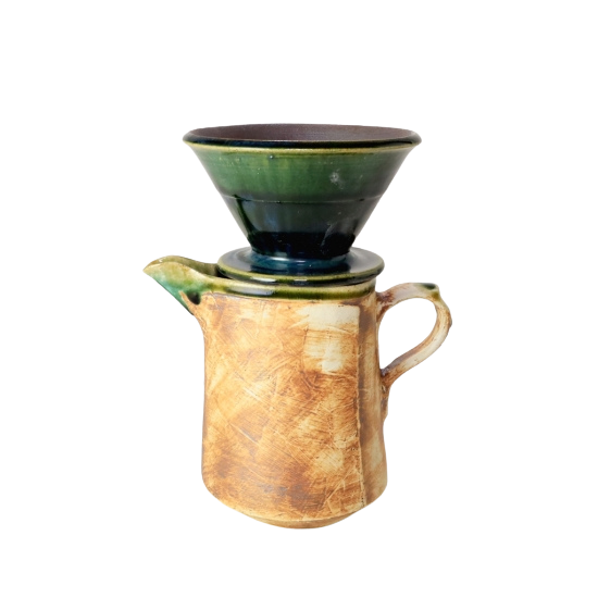 Ensemble goutteur de café Yakishime en argile blanche B - Kuriya