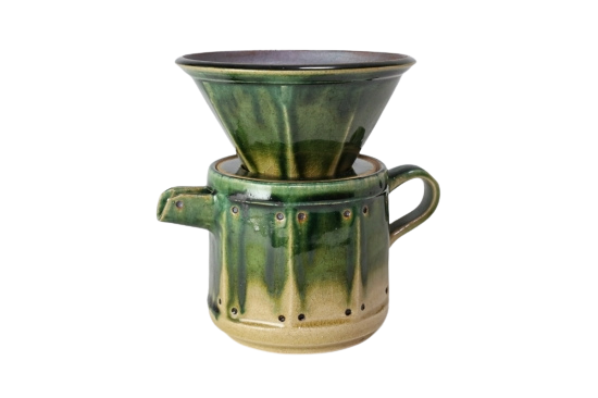 Ensemble filtre à café à facettes émaillées vertes - Kuriya