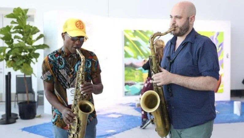 Live horns heralded the start of the dedication ceremony and reception for the entire Nest campus. Another bright moment cementing the place of art and artists in the climate conversation. (And quite disruptive in an otherwise corporate environment!)