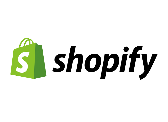 Shopify logo with a green shopping bag icon and the company name in black text