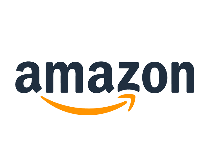 Amazon logo with black text and orange arrow underneath