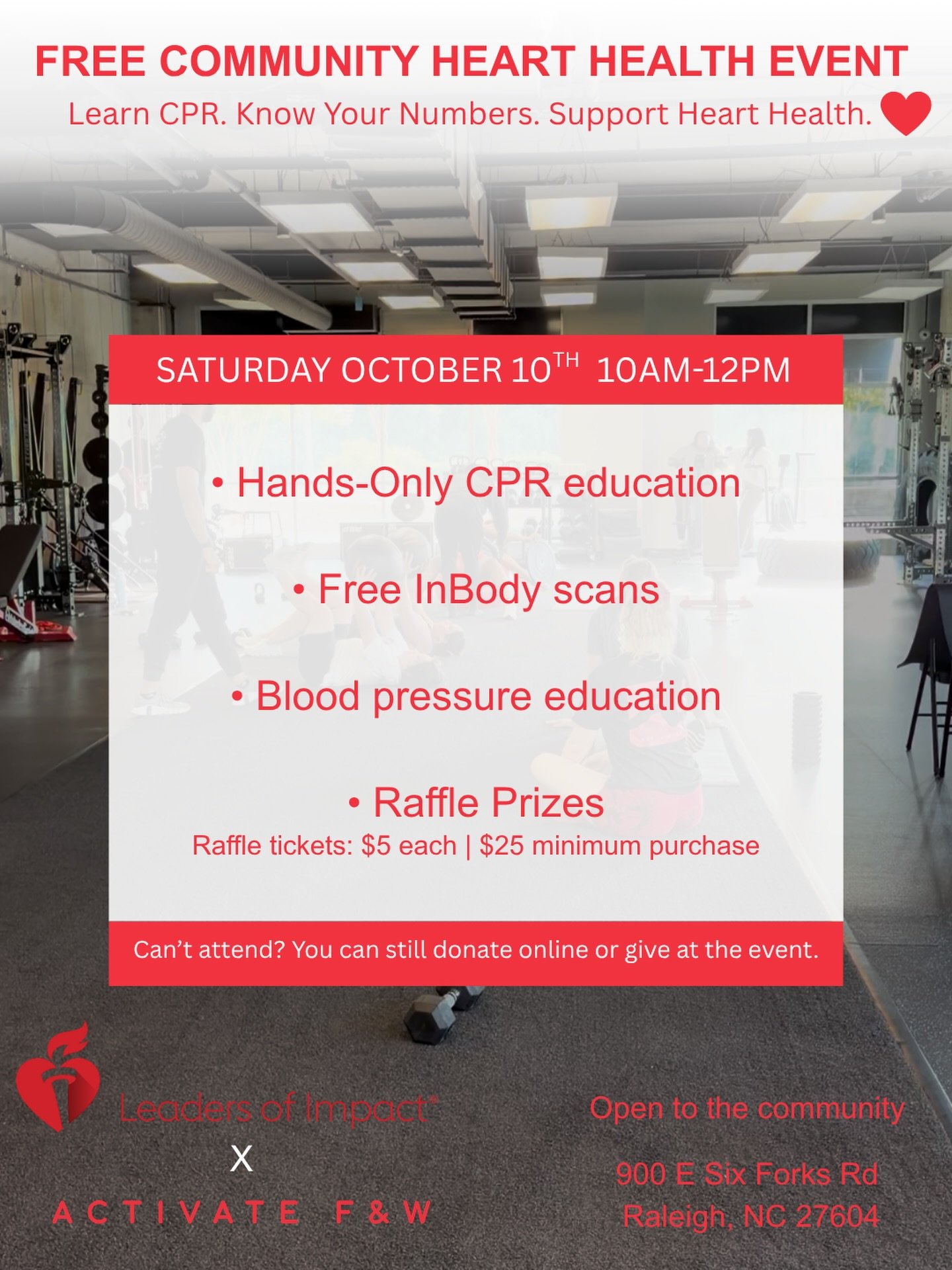 The American Heart Association and Activate F&amp;W are teaming up, and we&rsquo;re putting our hearts into this one.

Join us for a FREE community event focused on raising awareness around heart health and raising money for a great cause.

❤️ Hands-