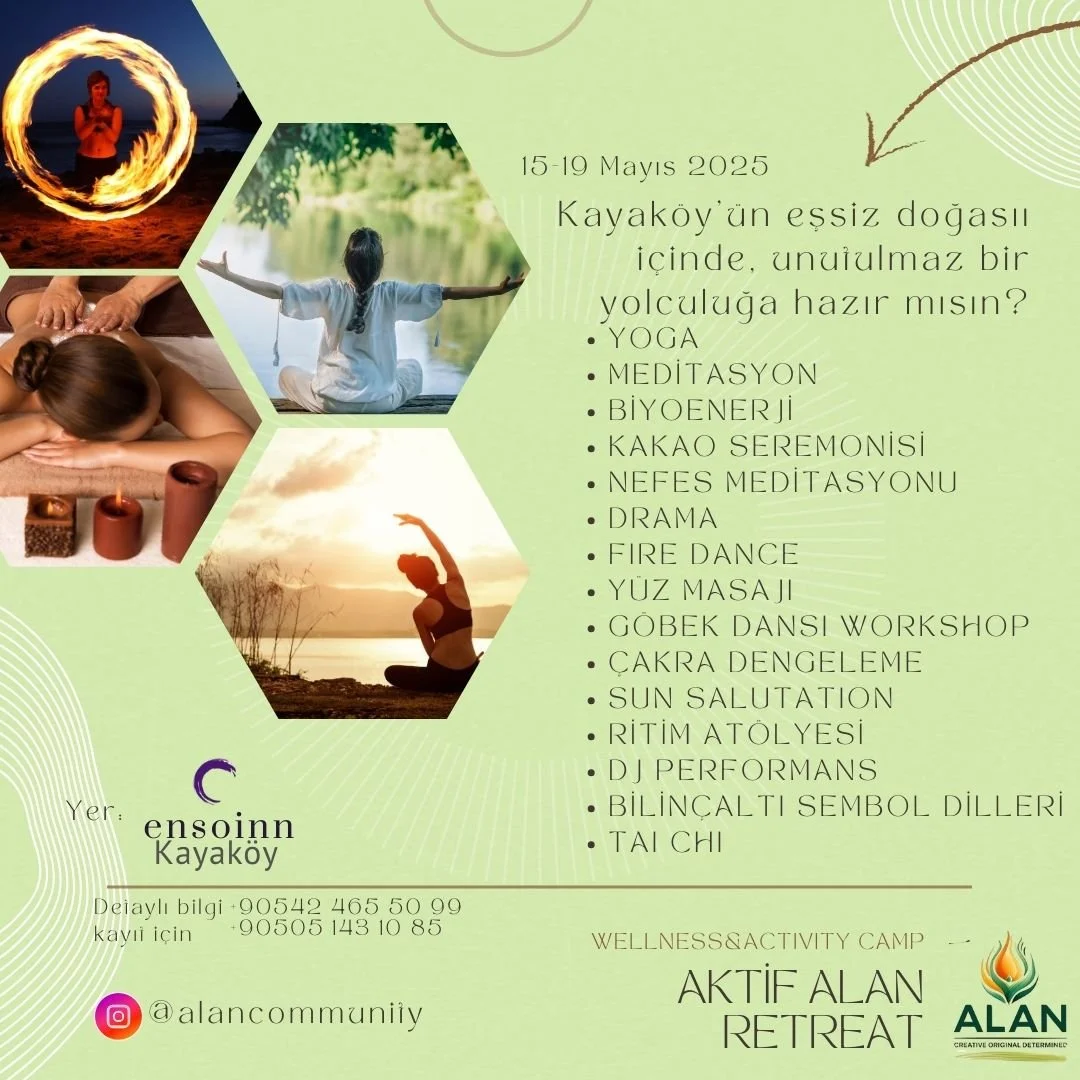🌟 AKTİF ALAN RETREAT KAMPI: SANA NE KATACAK? 🌟

Bu kamp sadece birka&ccedil; g&uuml;nl&uuml;k bir ka&ccedil;ış değil, hayatında kalıcı izler bırakacak benzersiz bir deneyim! Peki, bu b&uuml;y&uuml;l&uuml; yolculuk sana neler kazandıracak?

✨ Bedeni