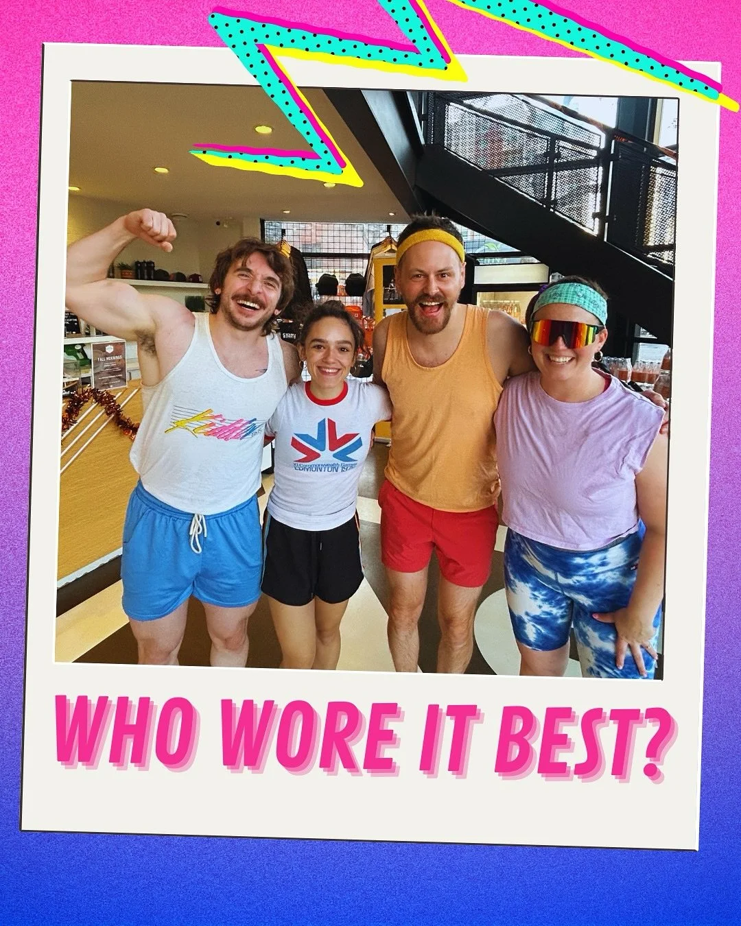 🎉🕺 CONTEST TIME! WHO WORE IT BEST? 💃🎉

Our Spin Class Fundraiser was totally tubular! And now it&rsquo;s time to decide who rocked the best 80s workout look! 💪✨

Vote below for your fave by commenting their name:
1️⃣ Andrew &ndash; Writer &amp; 