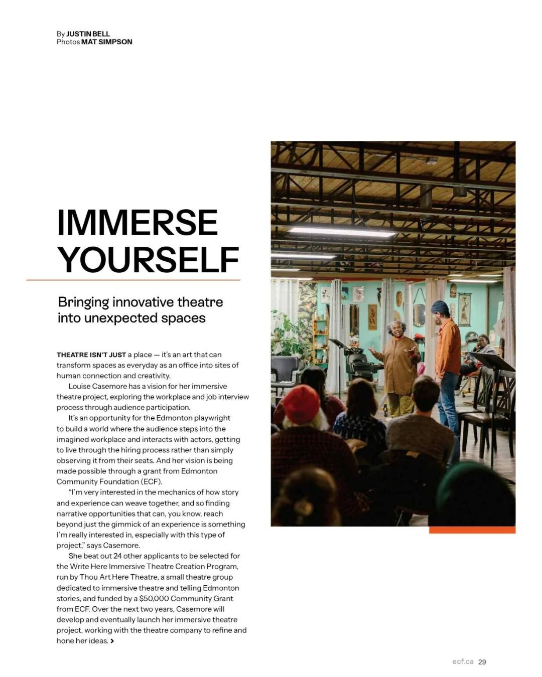 &quot;Theatre isn't just a place &mdash; it&rsquo;s an art that can transform spaces as everyday as an office into sites of human connection and creativity.&quot; - Justin Bell, Thrive Magazine

Thank you @edmontoncommunityfoundation and Thrive Magaz