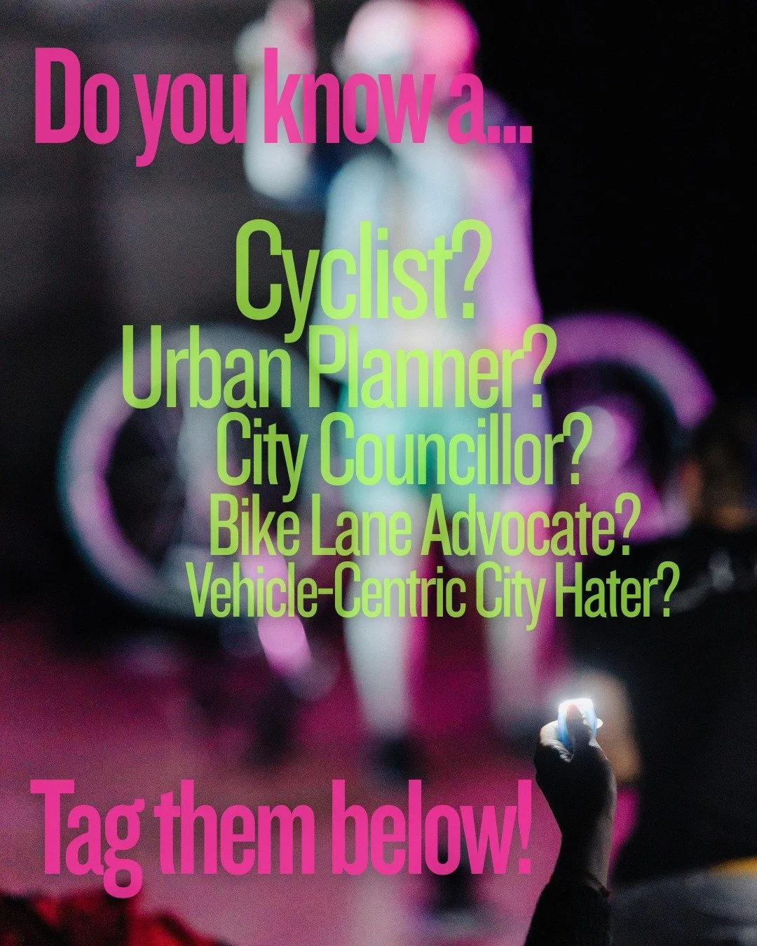 Do you know a&hellip;
🚲 Cyclist?
🏙 Urban Planner?
🗳 City Councillor?
🛣 Bike Lane Advocate?
🚗 Vehicle-Centric City Hater?

Tag them below 👇

Cycle by Andrew Ritchie is back at Expanse Festival @azimuth_theatre, and this time we want to fill the 
