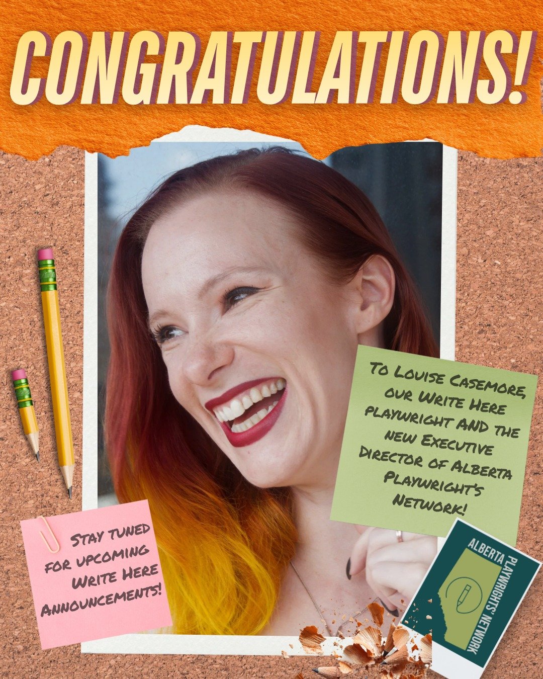 Join us in celebrating Louise Casemore, our Write Here playwright, on her new role as the Executive Director of the Alberta Playwrights&rsquo; Network! ✨

Louise is a force: a brilliant artist, a generous collaborator, and a champion of new work. We&