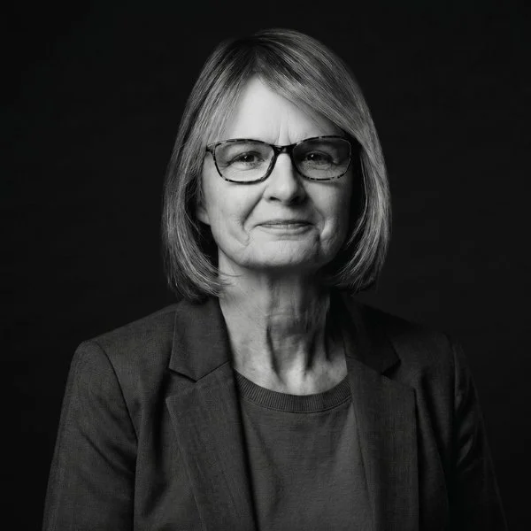 Black and white headshot of Principal, Joyce Lofstrom, MS, APR, Fellow PRSA