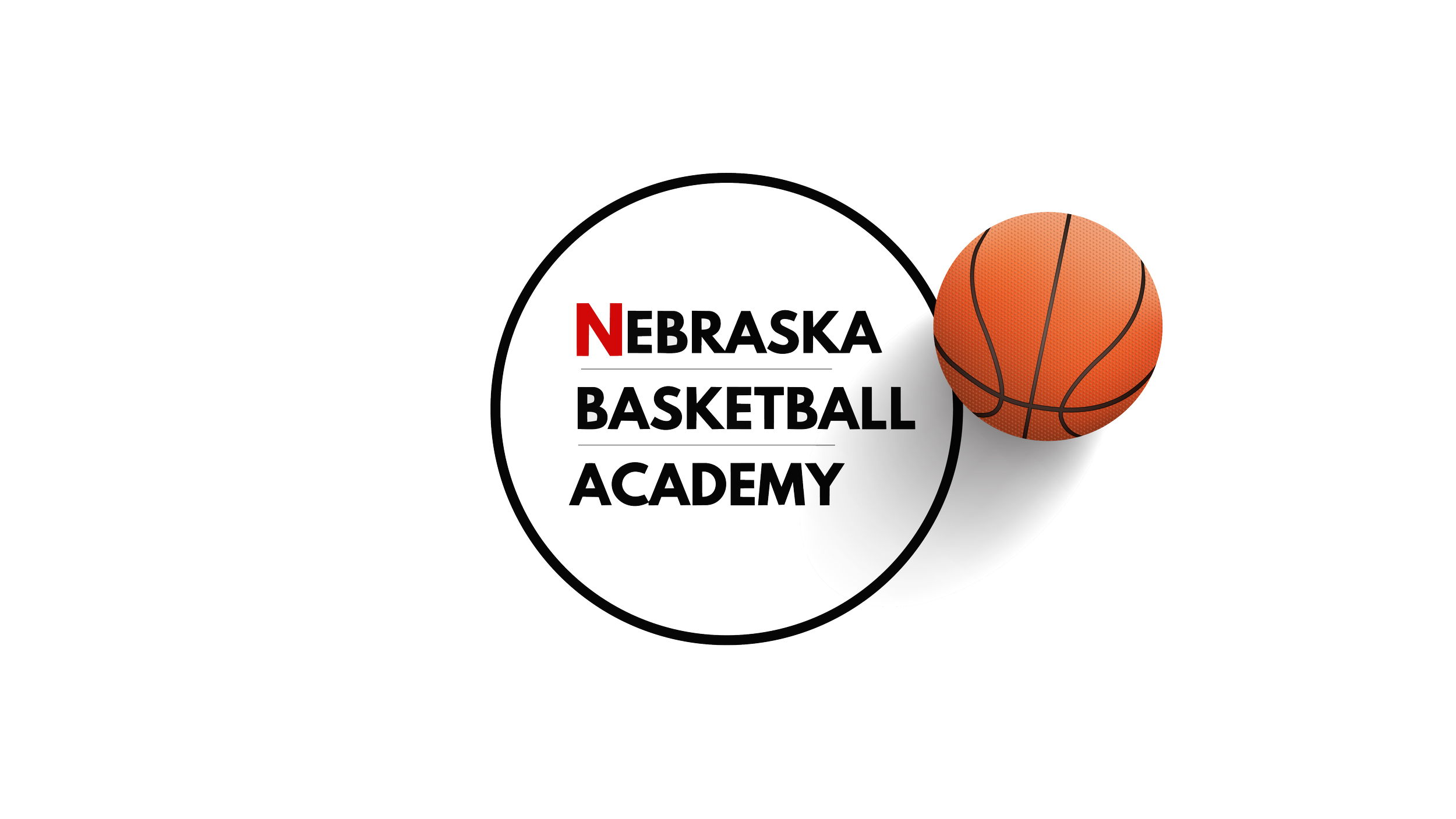 Nebraska Basketball Academy logo with a basketball next to it. Hero Image.