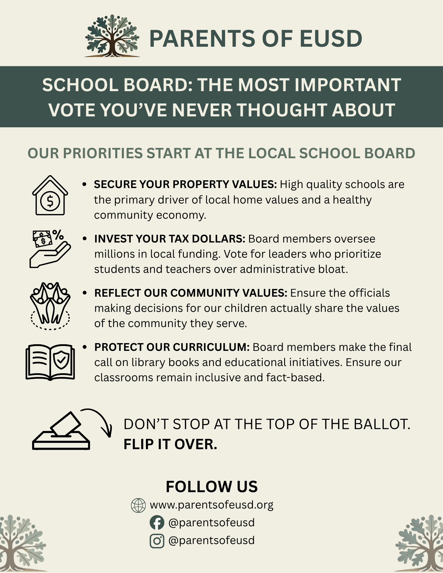 Document describing reasons to vote in school board elections