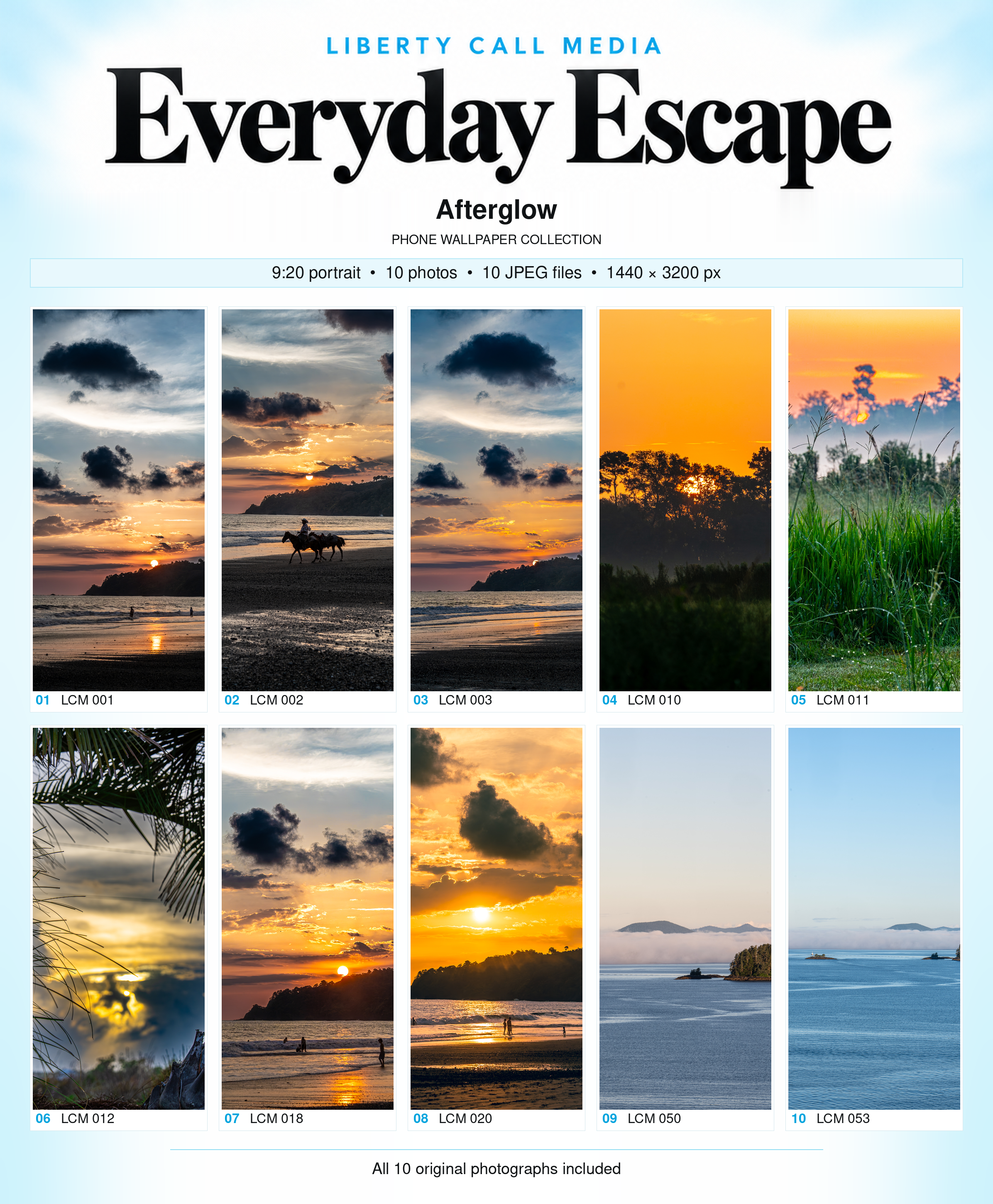 All 10 Afterglow phone wallpaper photographs in 9:20 portrait format