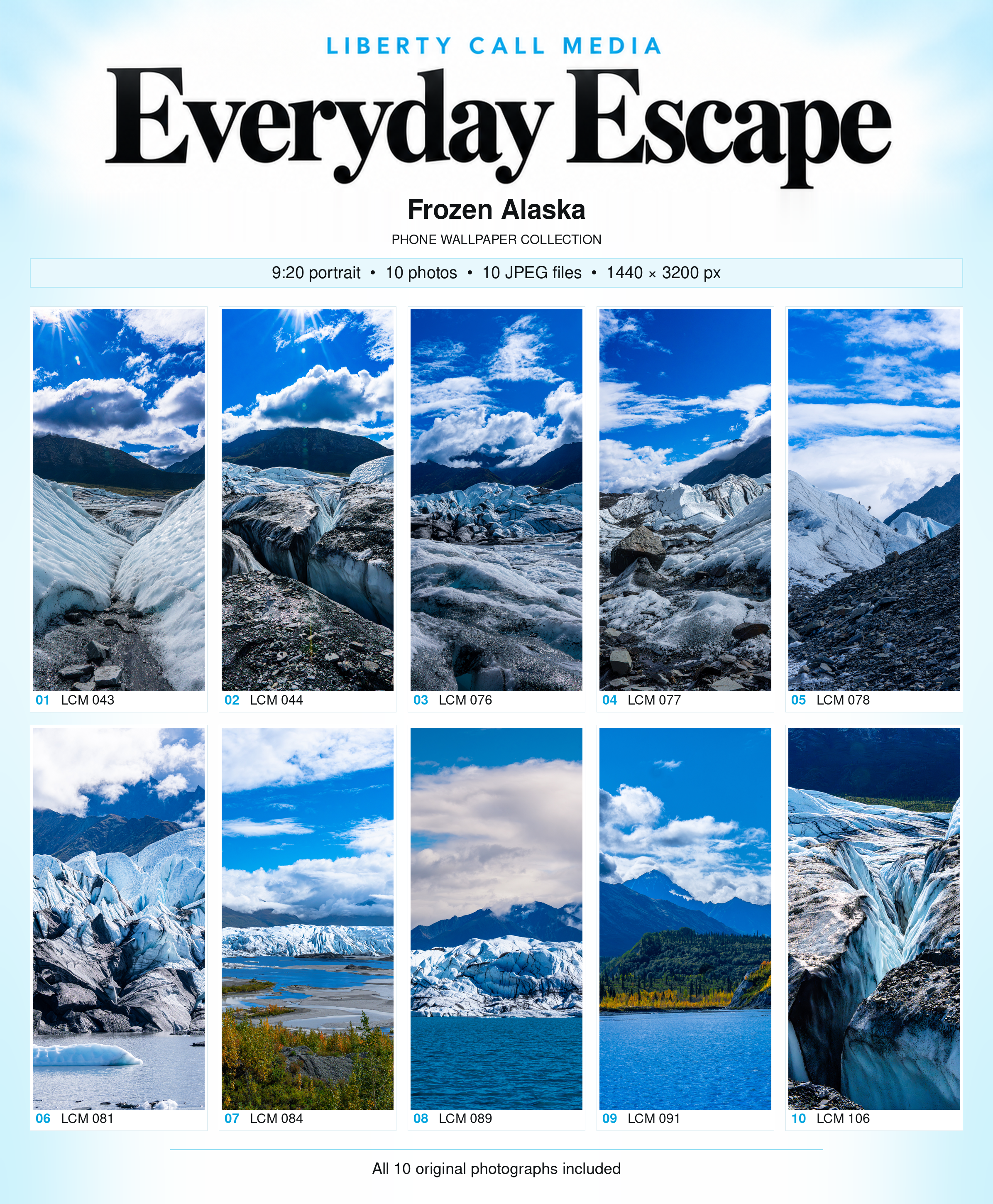 All 10 Frozen Alaska phone wallpaper photographs in 9:20 portrait format