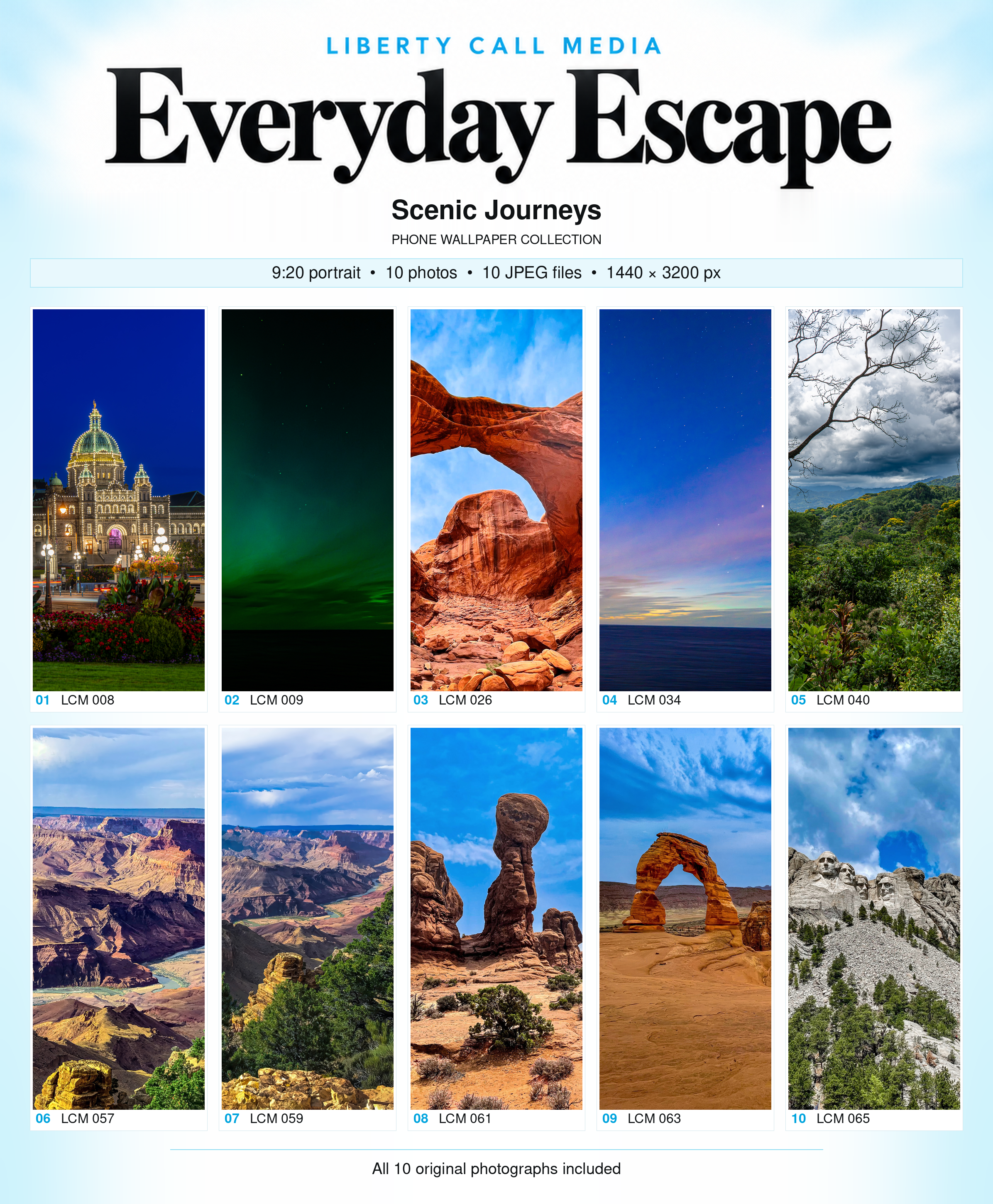 All 10 Scenic Journeys phone wallpaper photographs in 9:20 portrait format