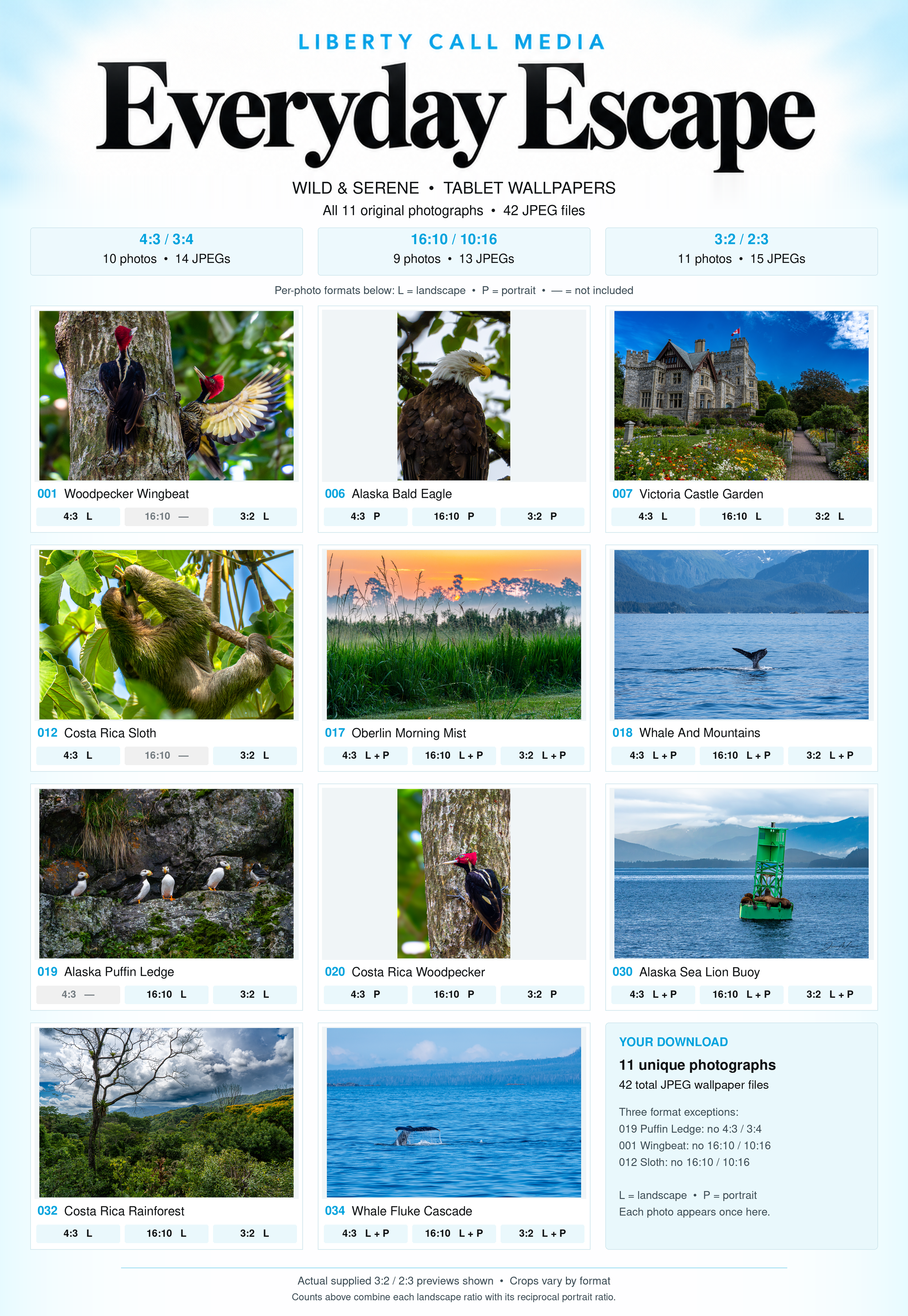 All 11 Wild & Serene photographs with tablet aspect-ratio and orientation availability