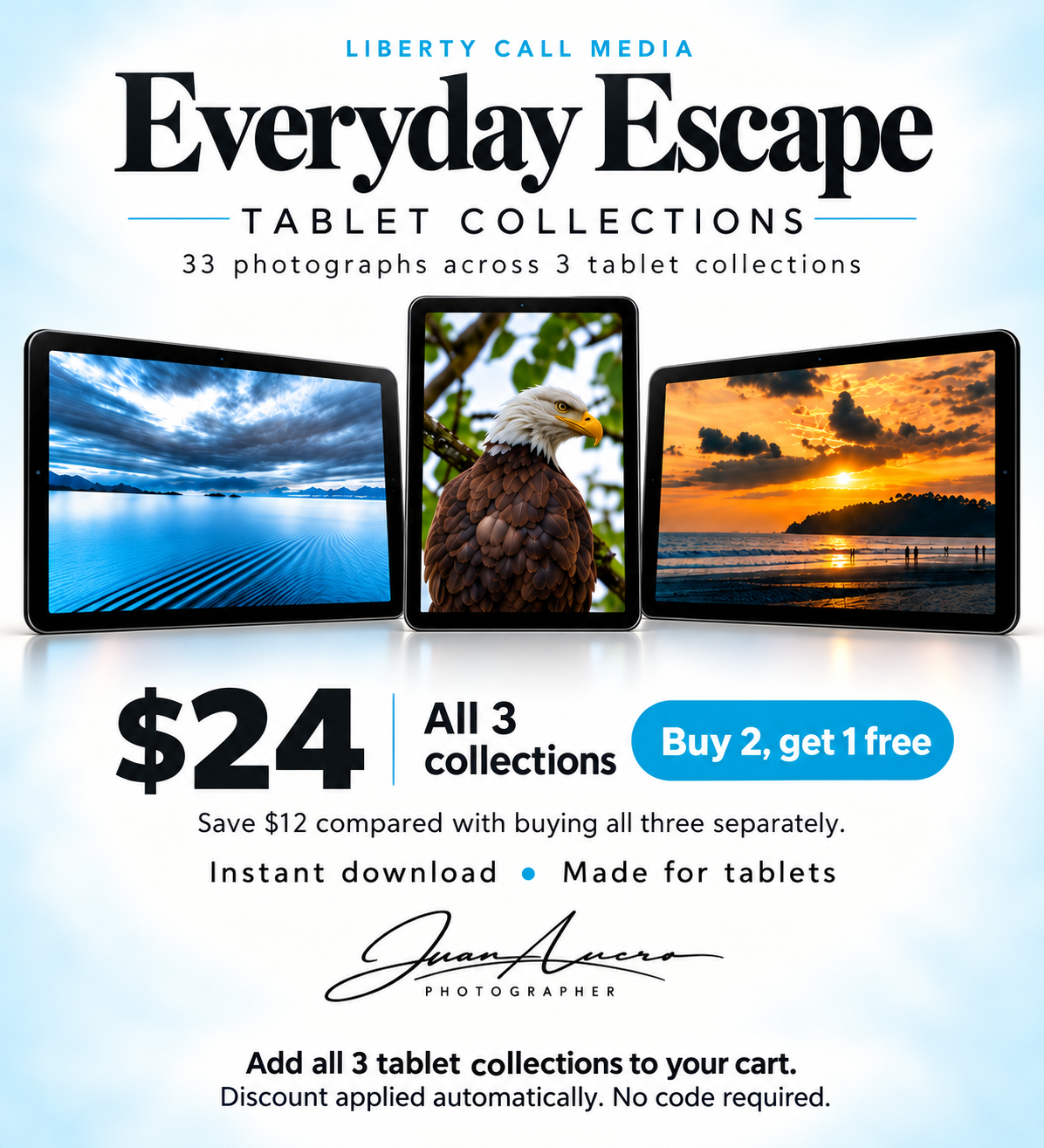 Everyday Escape tablet collections: all three collections for $24, buy two get one free.