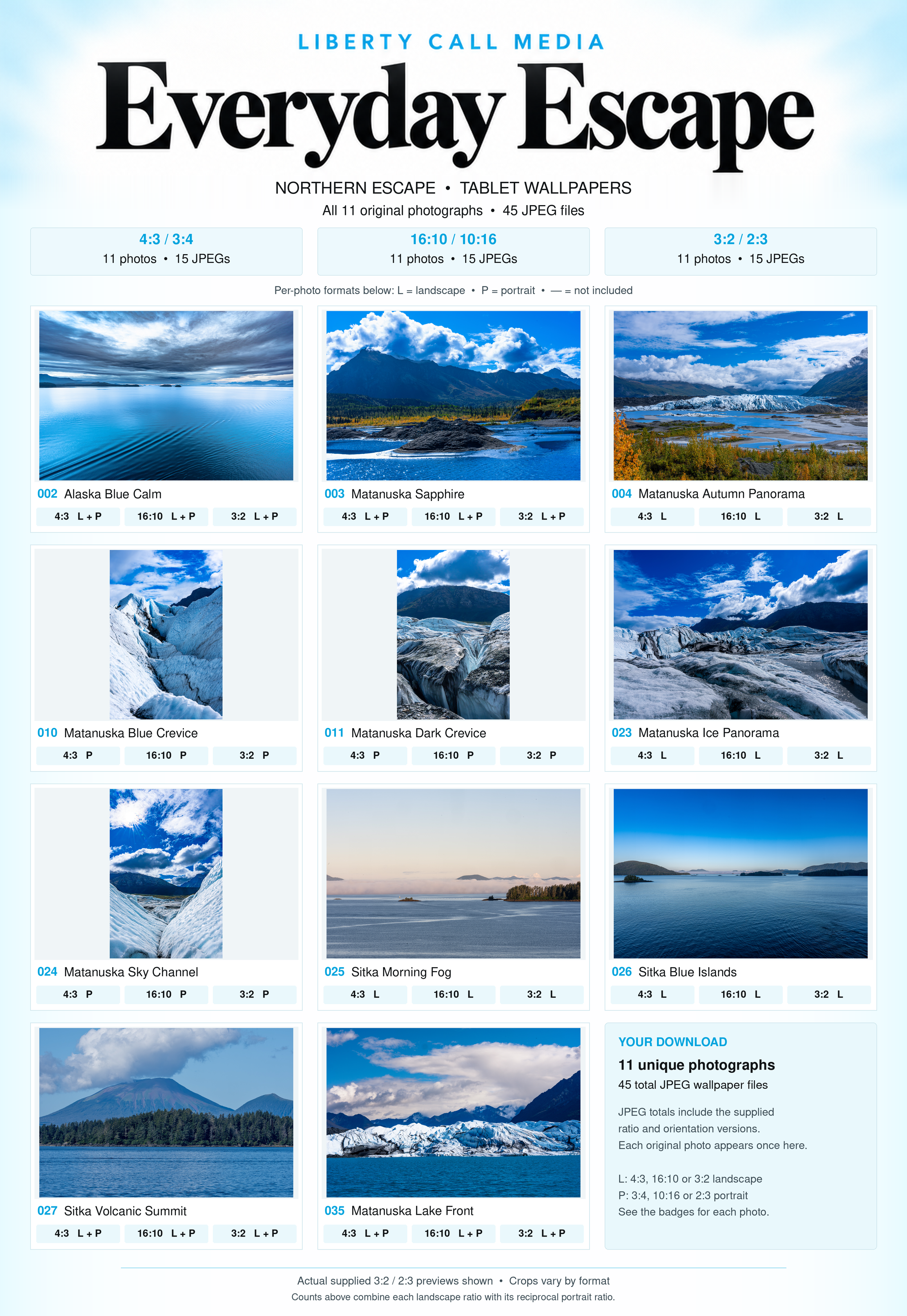 All 11 Northern Escape photographs with tablet aspect-ratio and orientation availability