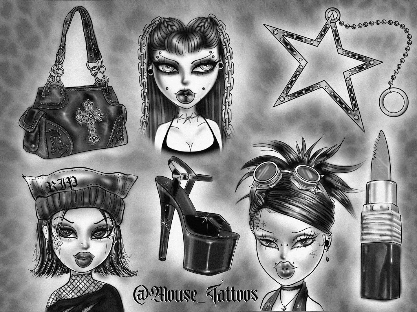 Customizable flash available at @blood.n.beauty_ 
Few spots left for December, but walk-in days will be posted accordingly 🖤🥀⛓️⛓️⛓️ all flash $80-120 

Message @Mouse_tattoos for more info!