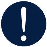 A navy blue circle with a large white exclamation mark in the center.