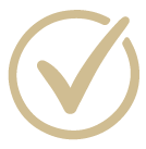 A beige check mark inside a beige circle on a white background.