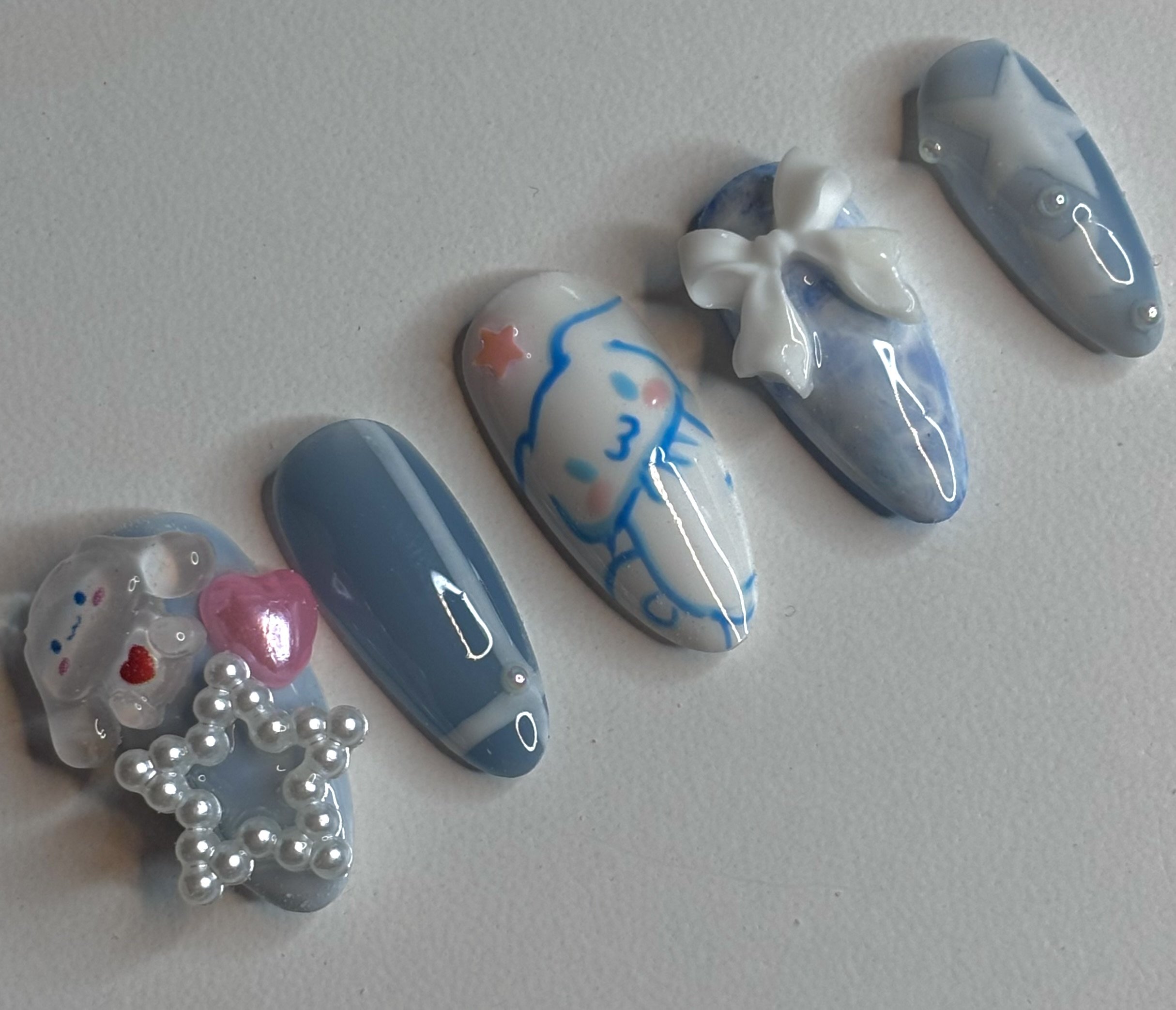 Pastel Blue and White Nails